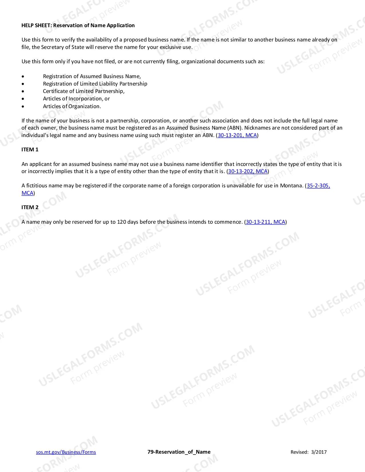 Preview Application of Name Reservation