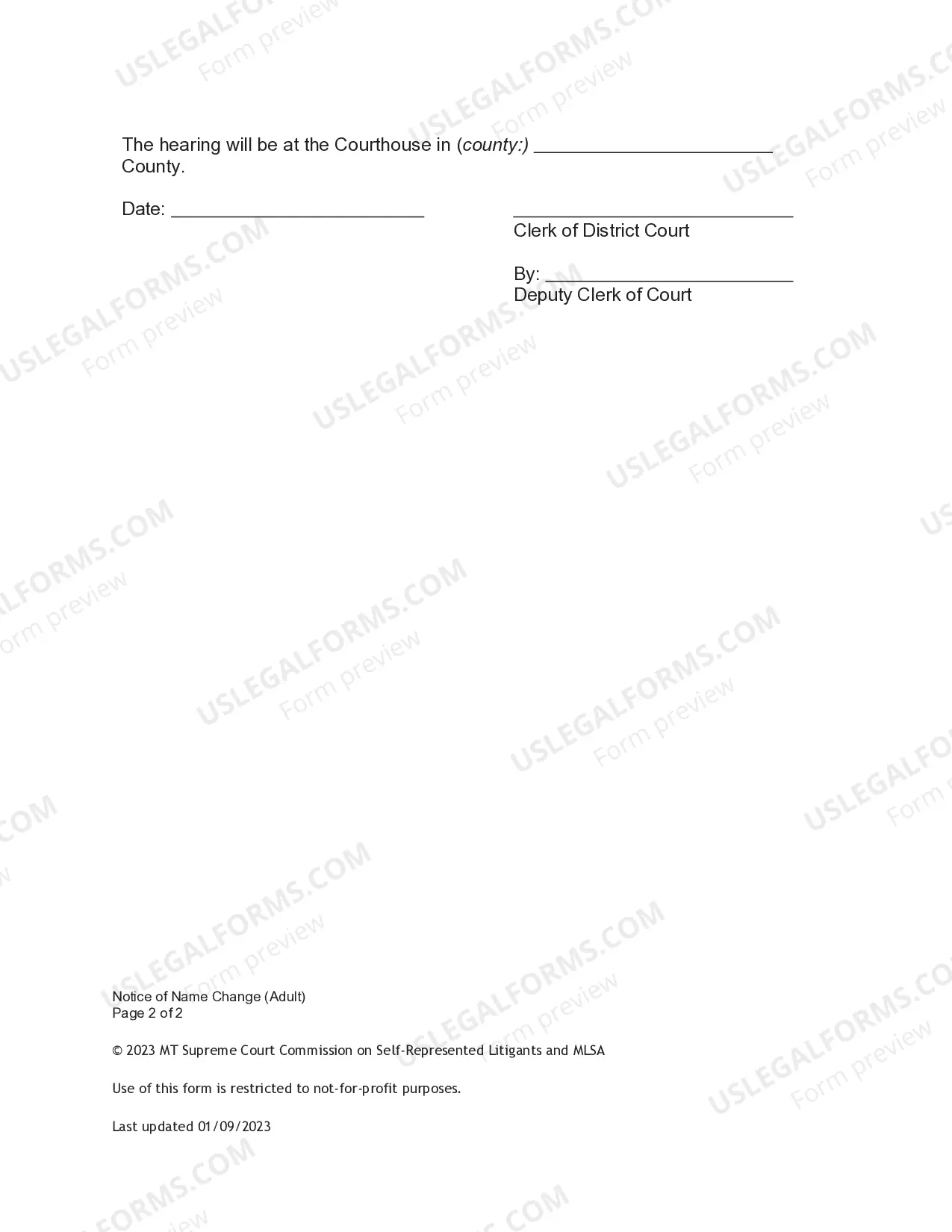 Preview Notice of Publication on Change of Name for Adult