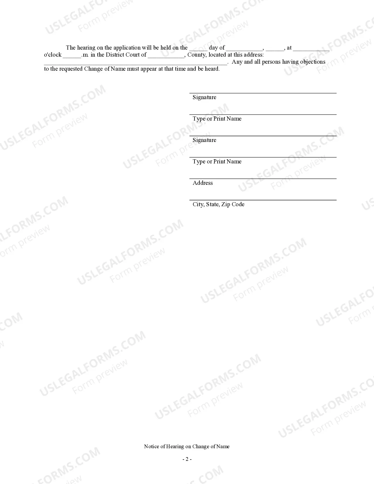 Preview Notice of Hearing for Name Change