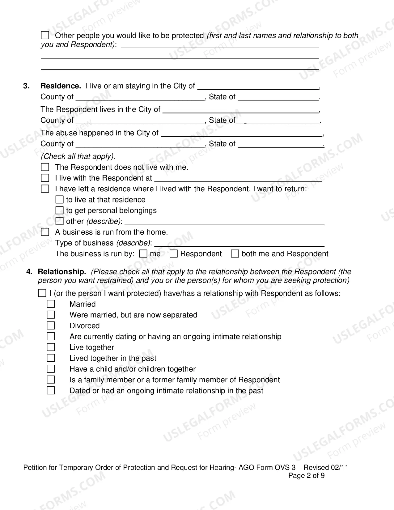 Preview Petition for Temporary Order of Protection and Request for Hearing