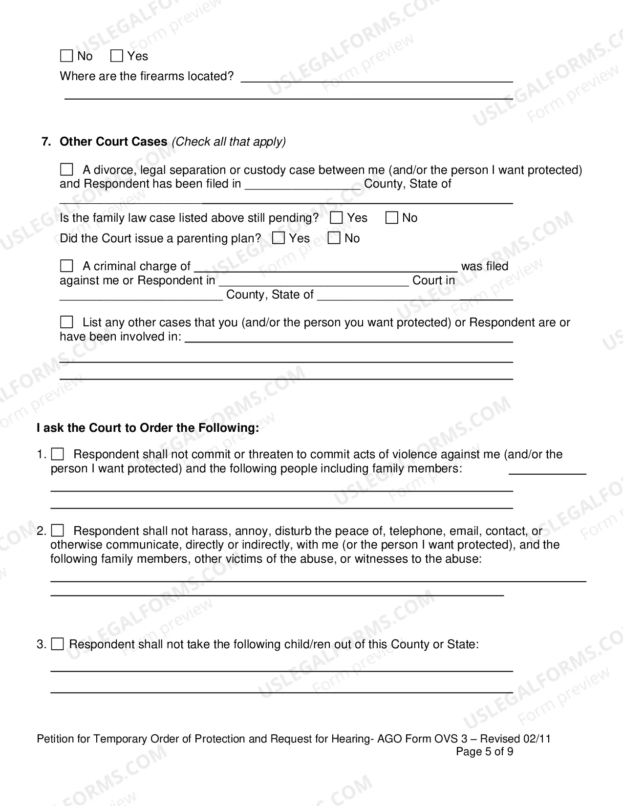 Preview Petition for Temporary Order of Protection and Request for Hearing