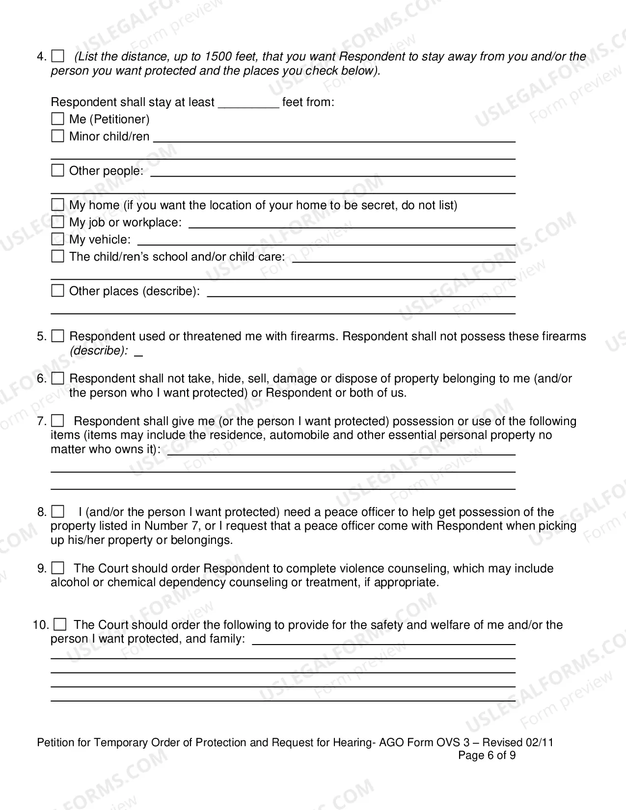 Preview Petition for Temporary Order of Protection and Request for Hearing