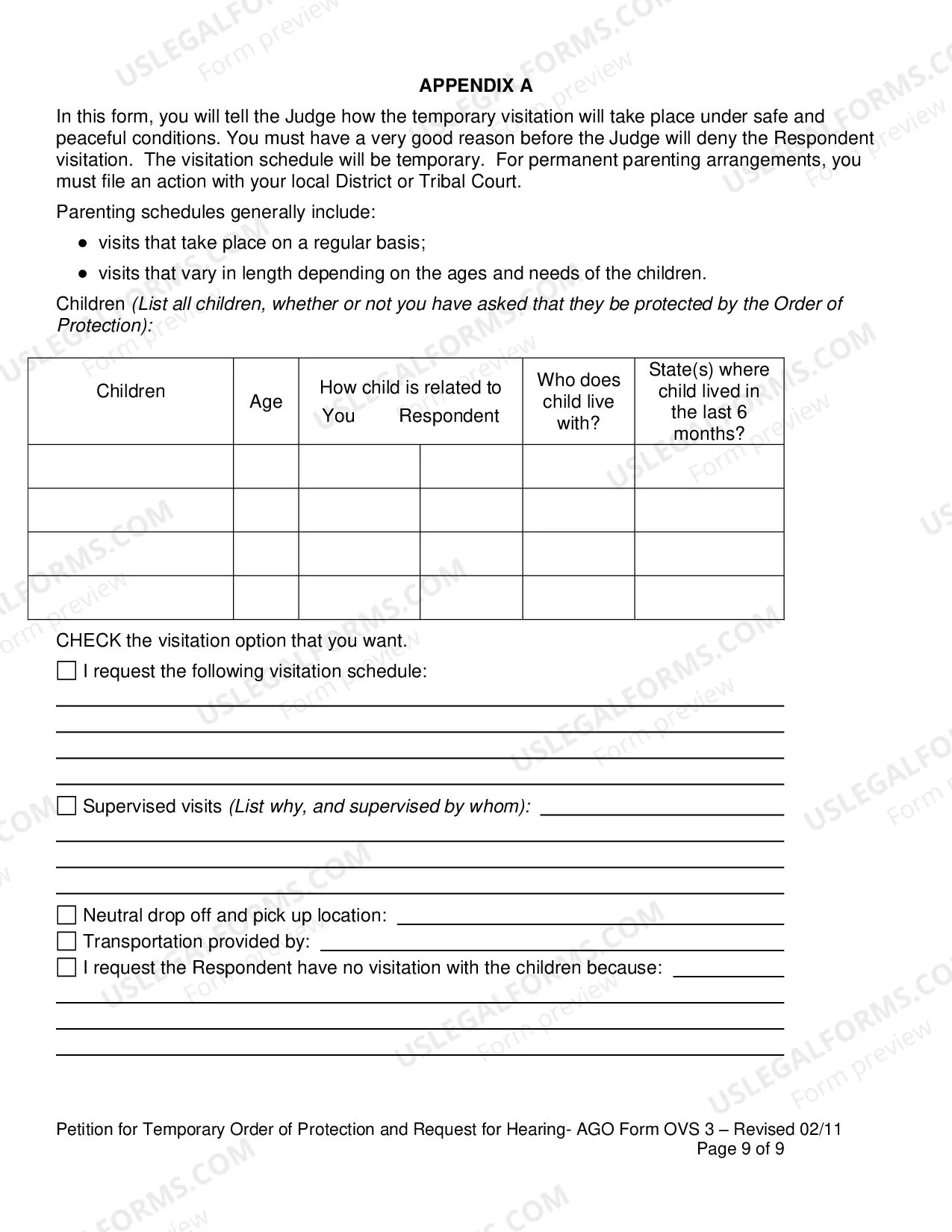 Preview Petition for Temporary Order of Protection and Request for Hearing