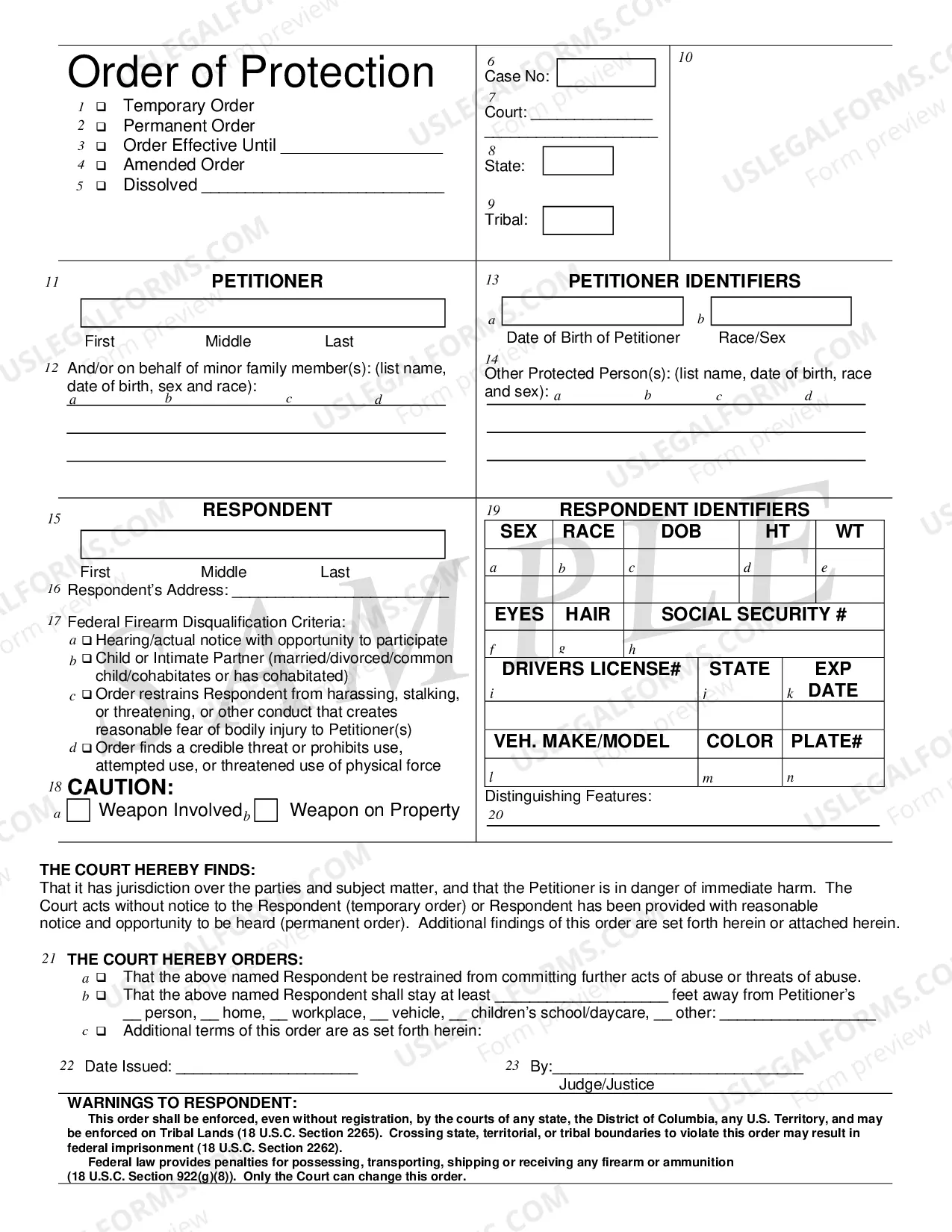Preview Order of Protection Instructions