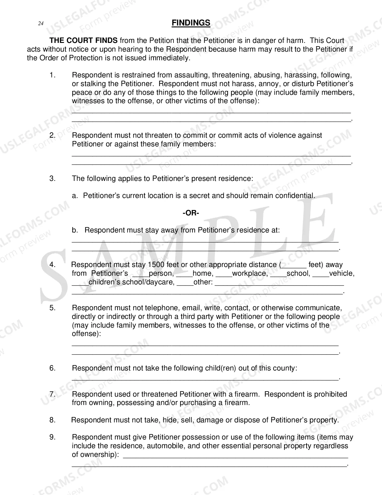 Preview Order of Protection Instructions