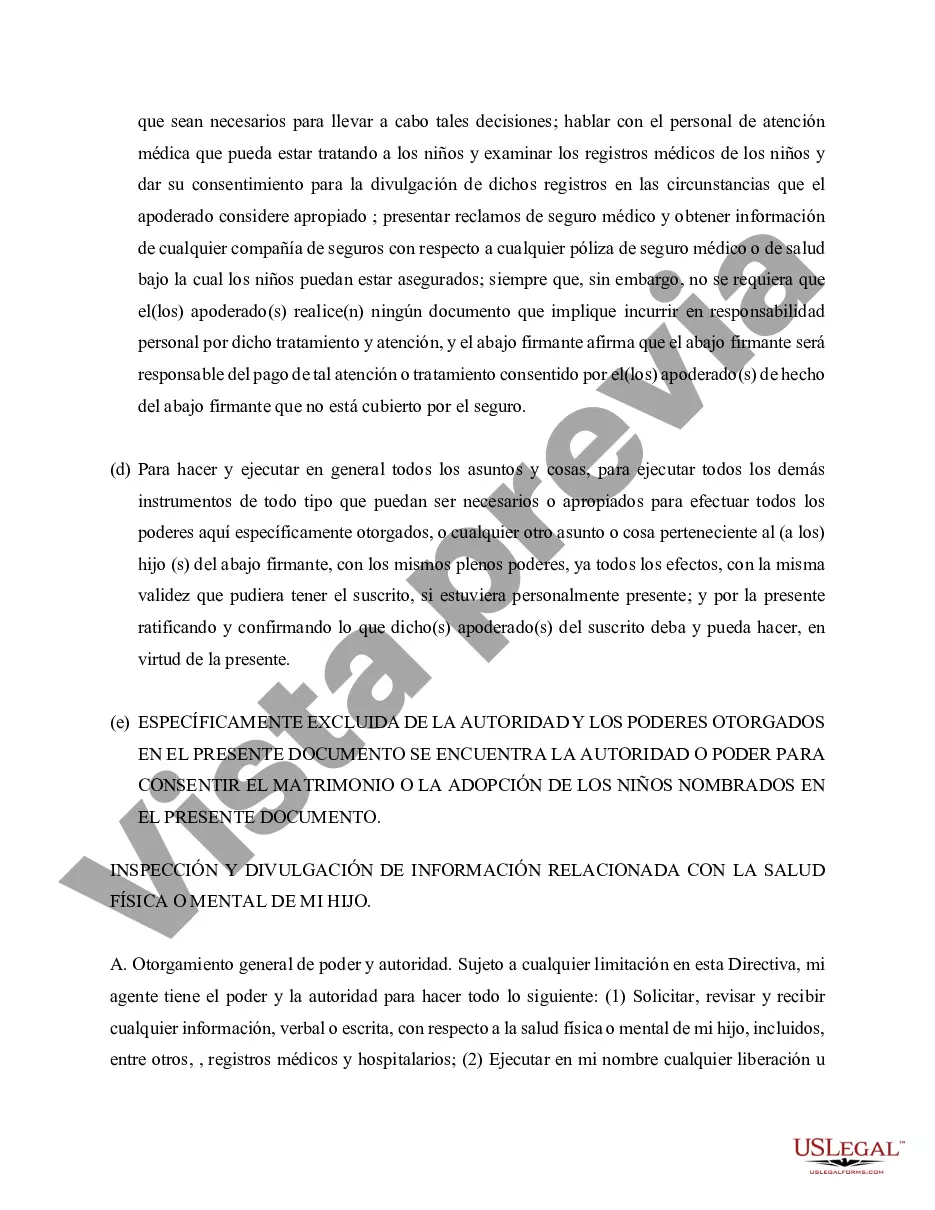 Preview Poder General para el Cuidado y Custodia del Hijo o Hijos