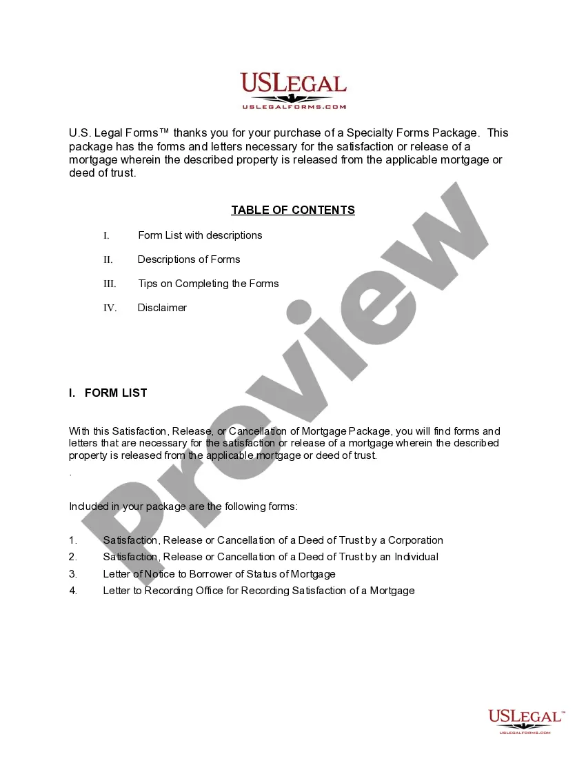 Preview Montana Satisfaction, Cancellation or Release of Mortgage Package