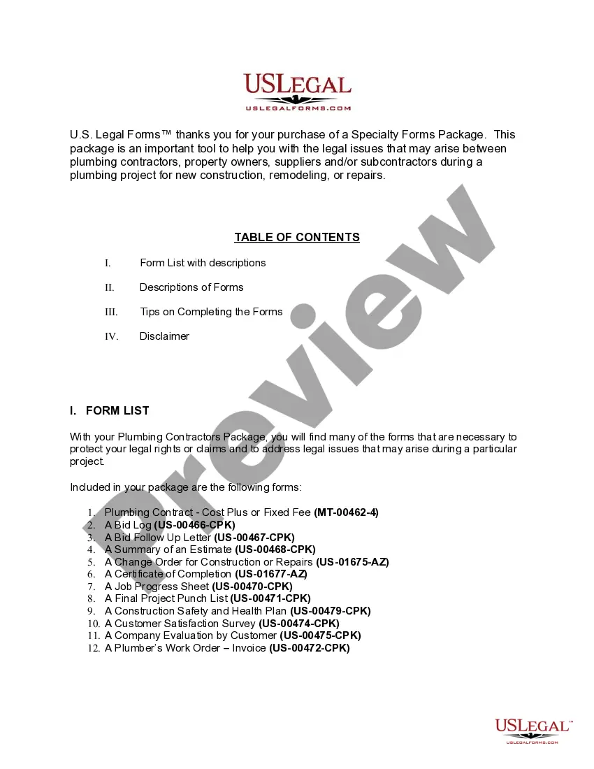 Preview Montana Plumbing Contractor Package