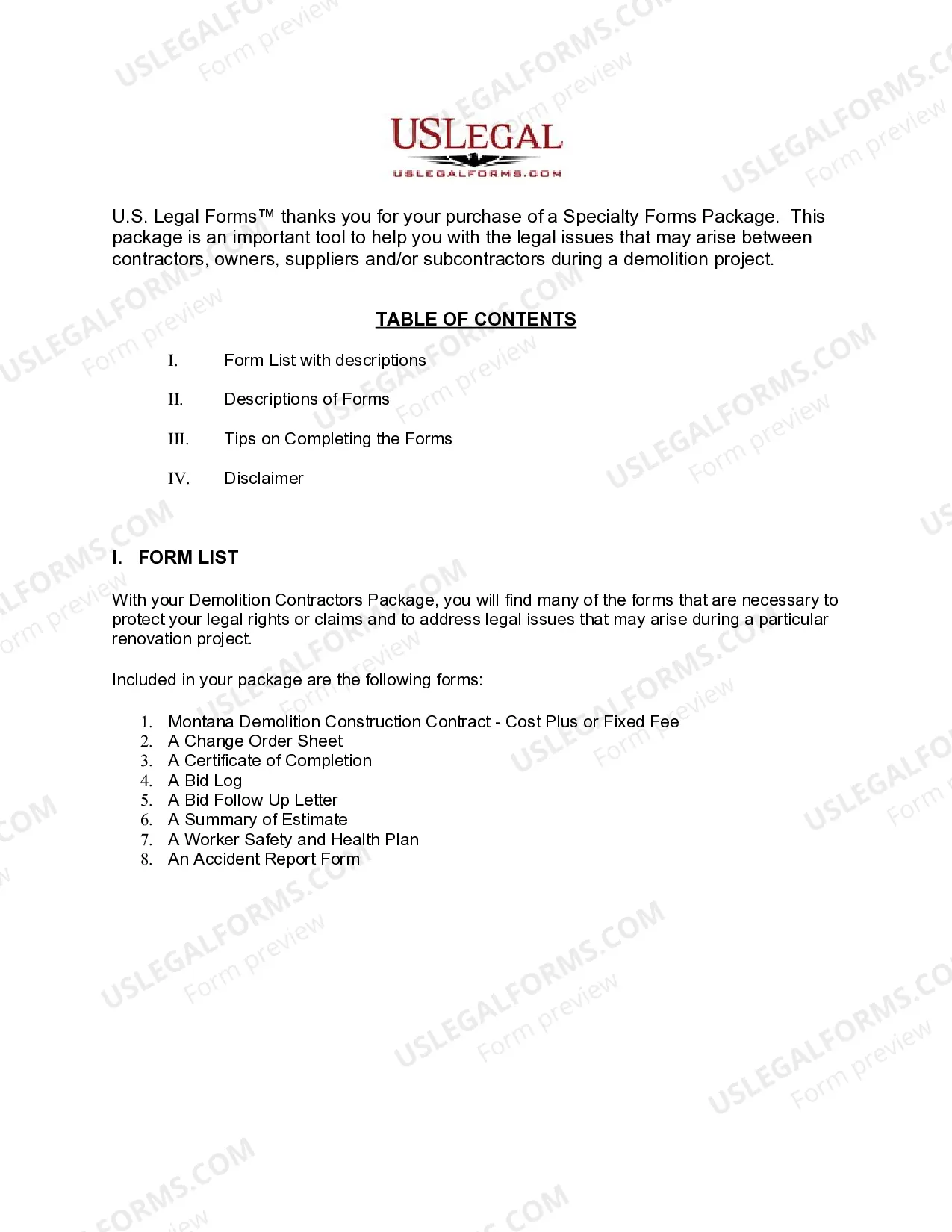 Preview Montana Demolition Contractor Package