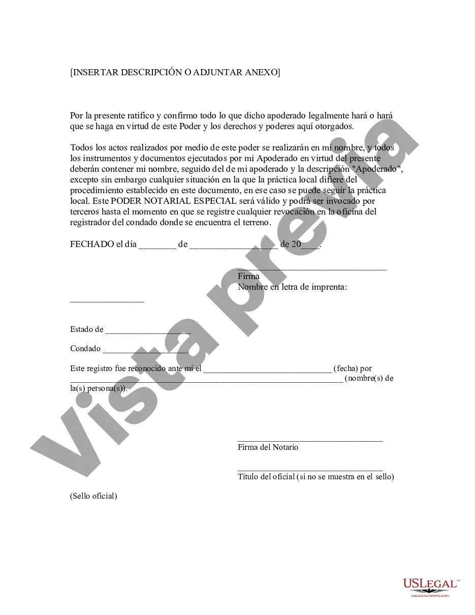 Preview Poder notarial especial o limitado para transacciones de venta de bienes raíces por parte del vendedor