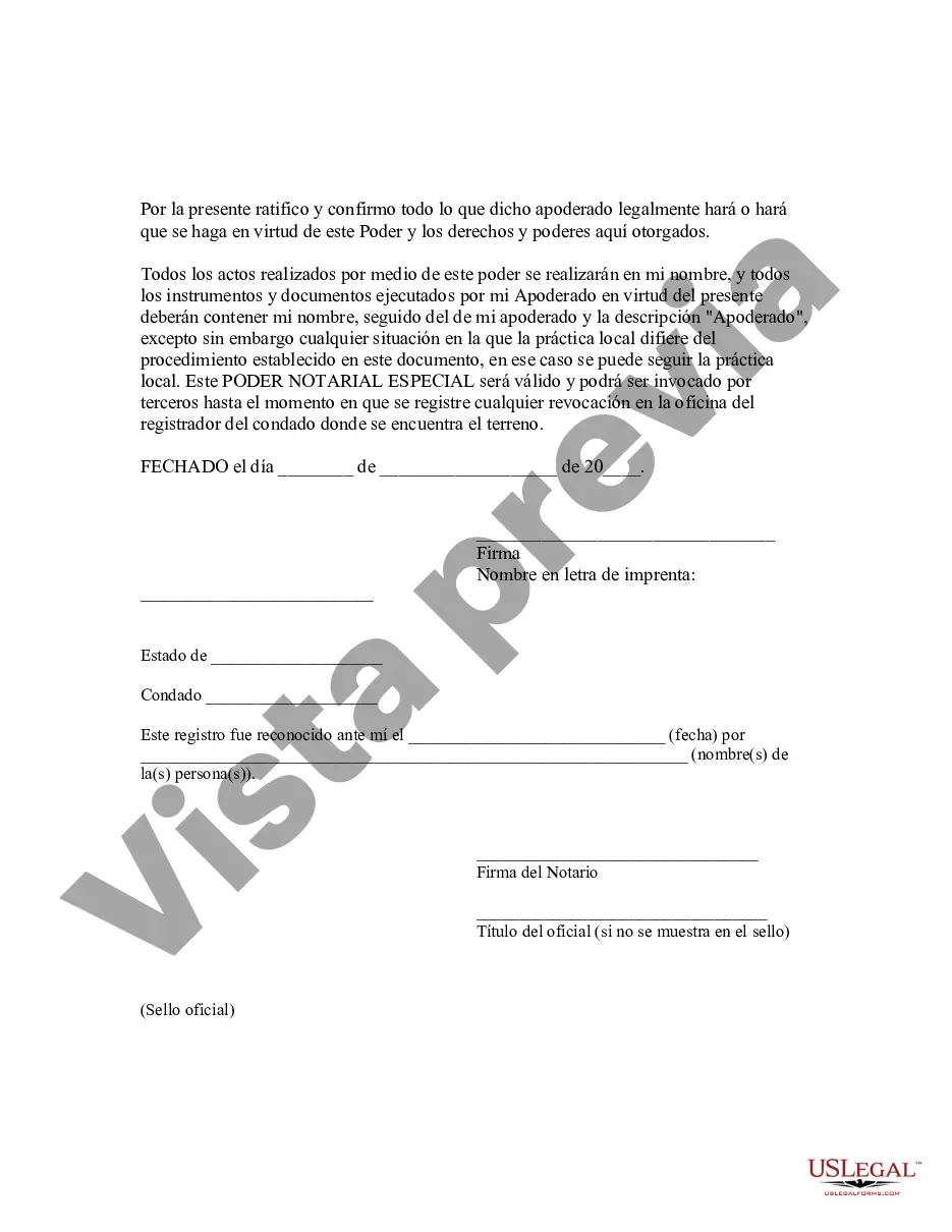 Preview Poder notarial especial o limitado para transacciones de compra de bienes raíces por parte del comprador