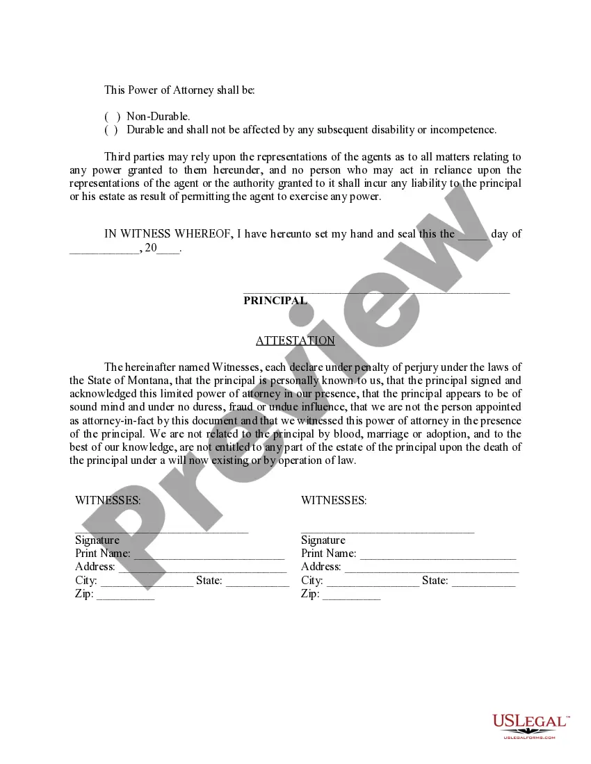 Preview Limited Power of Attorney where you Specify Powers with Sample Powers Included