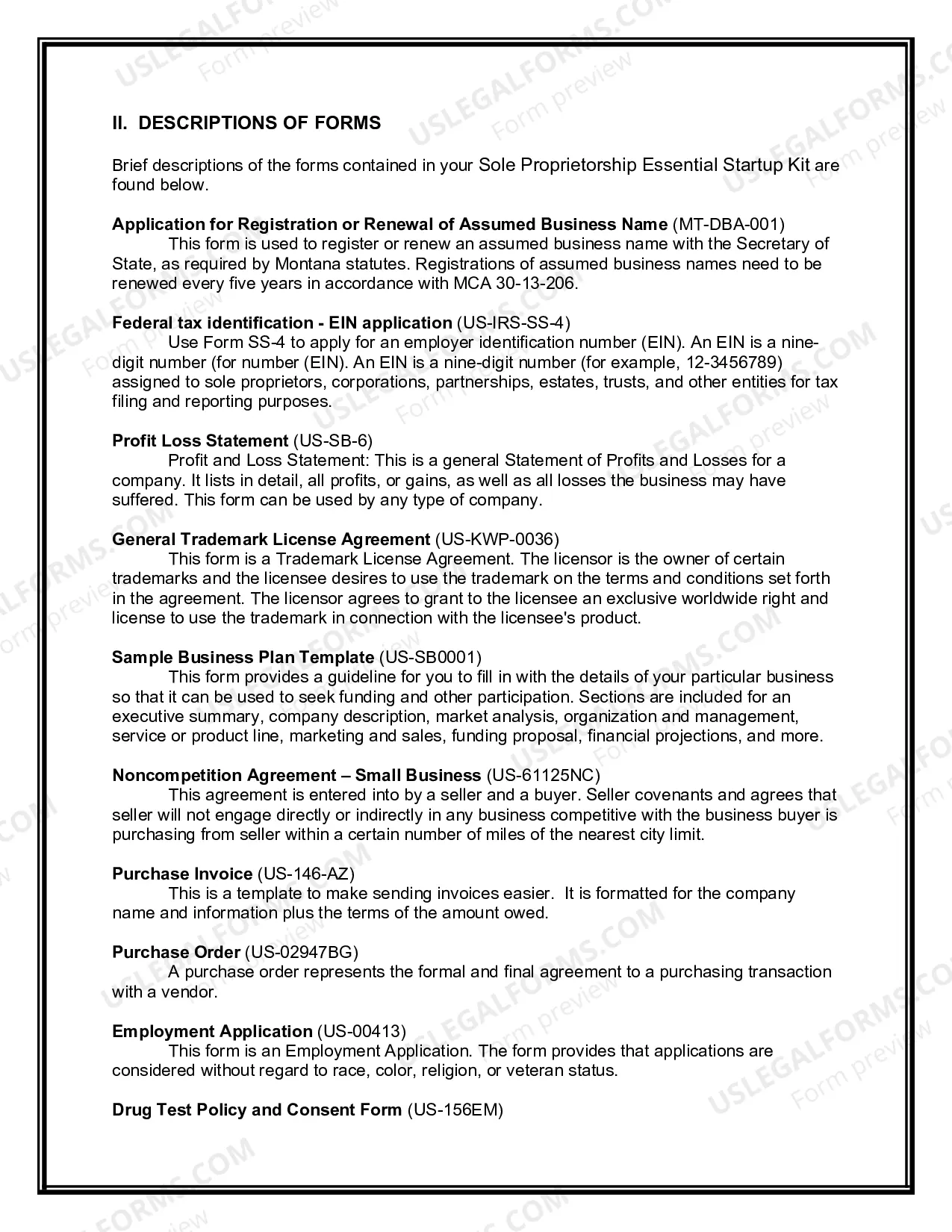 Preview Montana Sole Proprietorship Essential Startup Kit