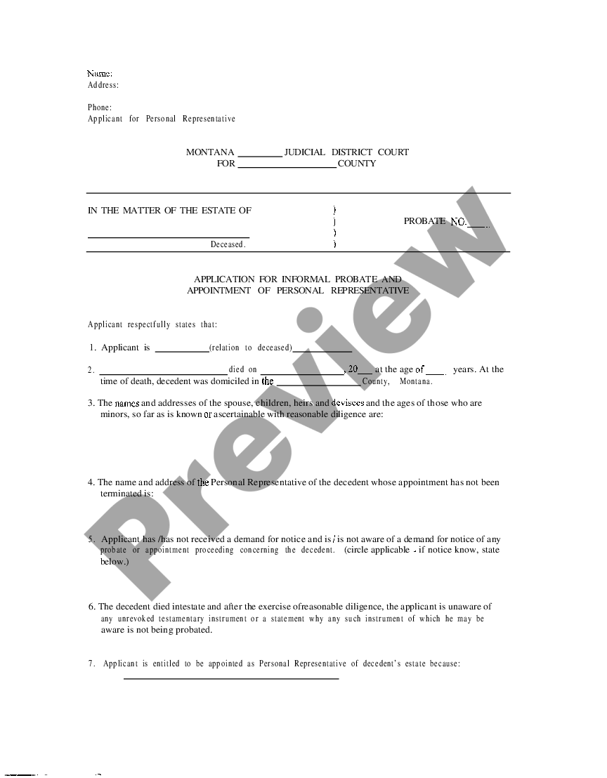 Montana Application For Informal Probate And Appointment Of Personal Representative 0040