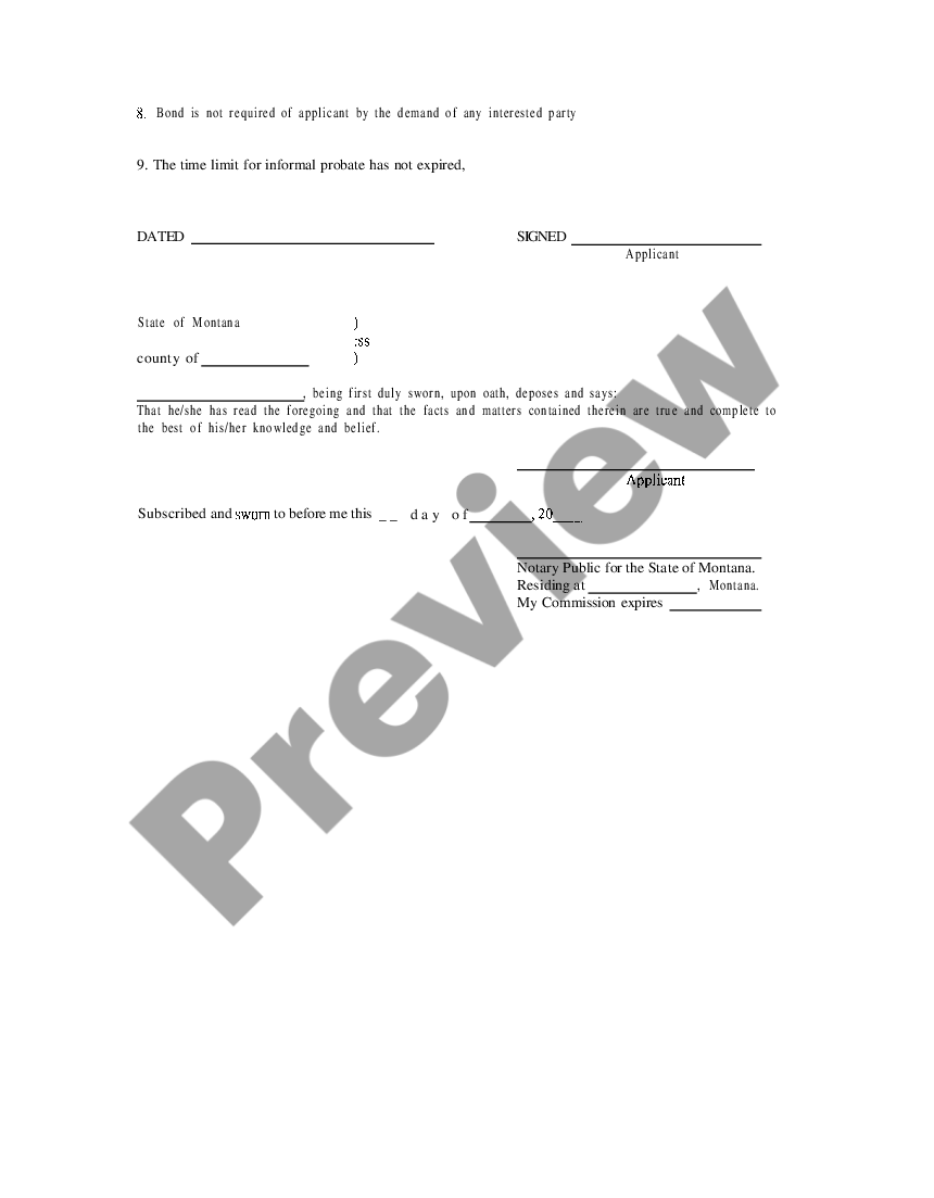 Montana Application for Informal Probate and Appointment of Personal ...