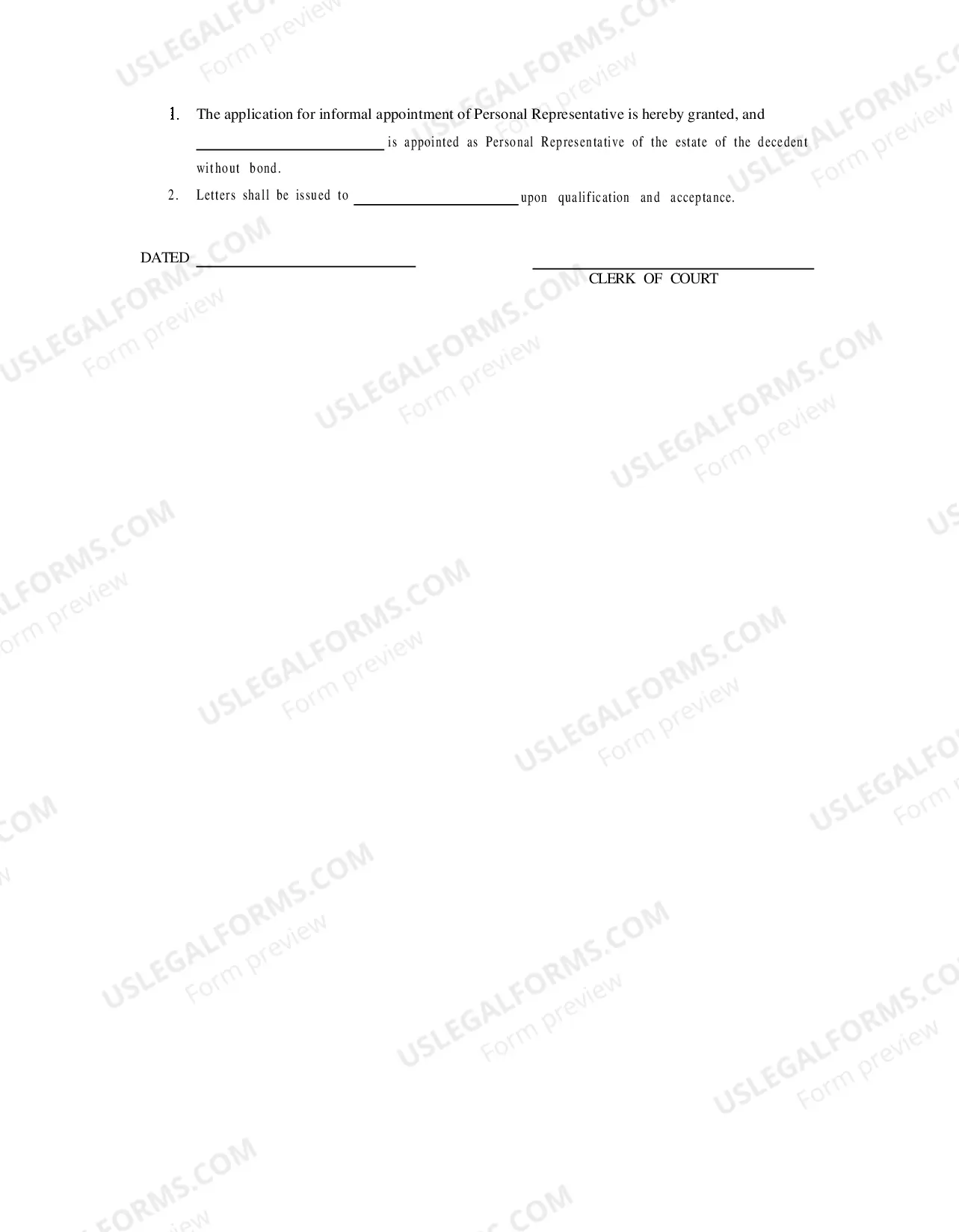 Preview Order of Informal Probate of Will and Appointment of Personal Representative