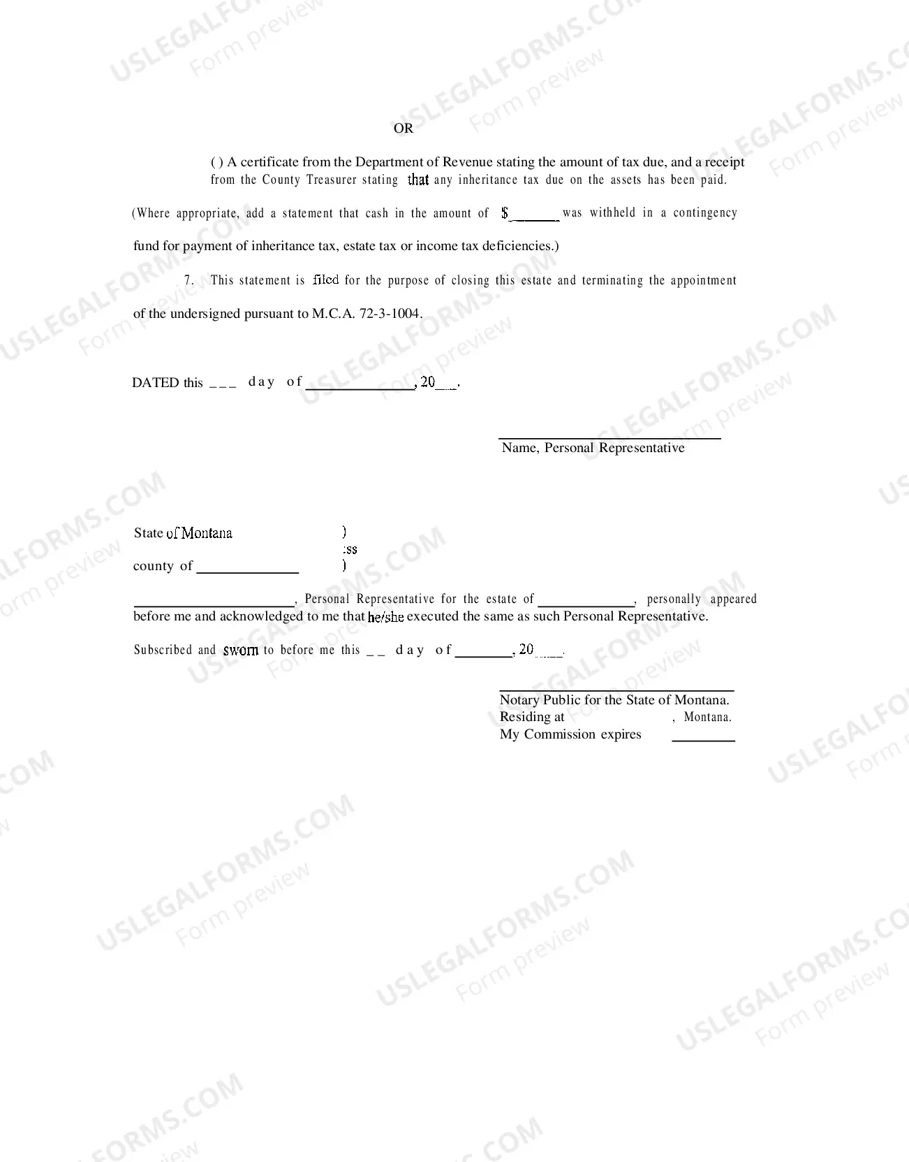Preview Personal Representative Sworn Statement to Close Estate