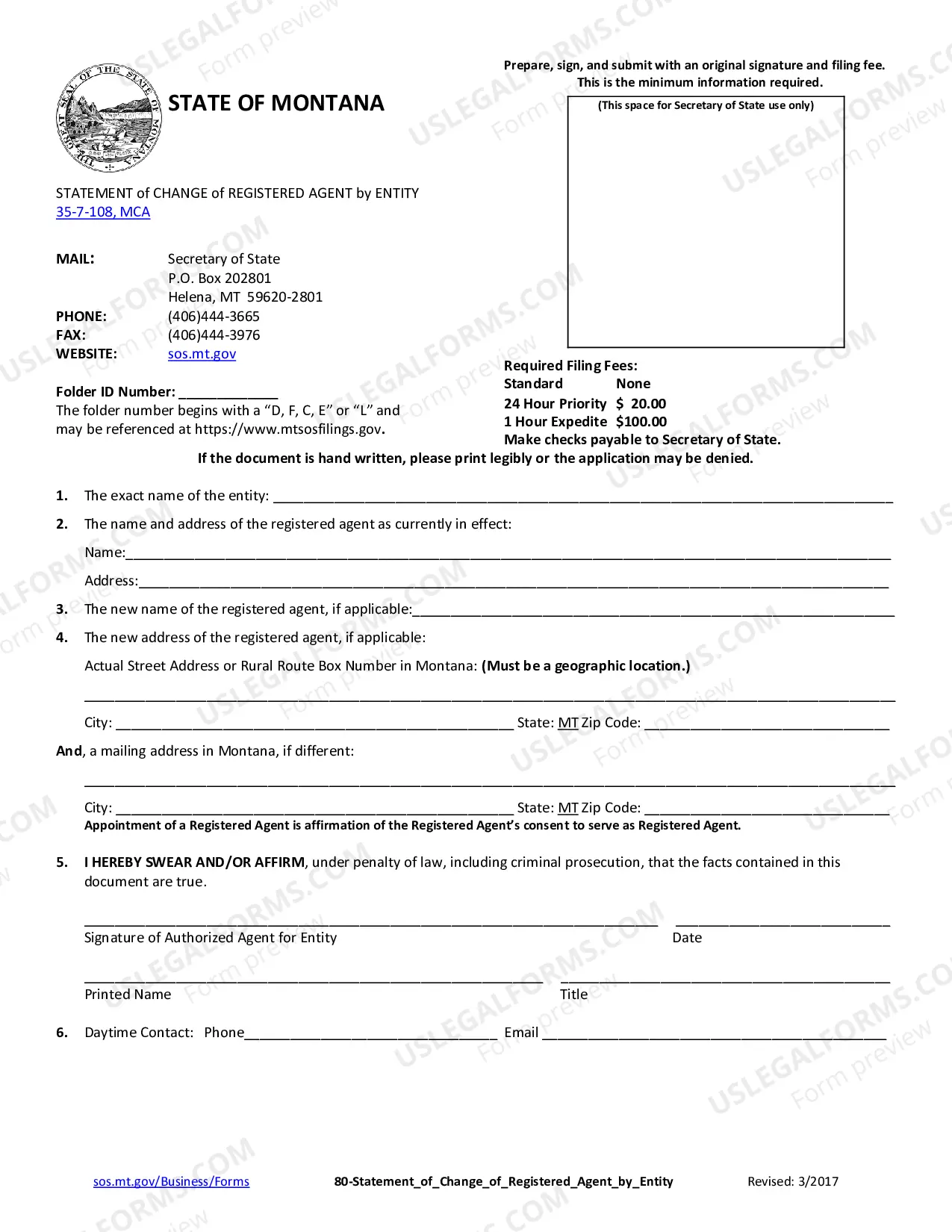 Preview Montana Change of Registered Agent