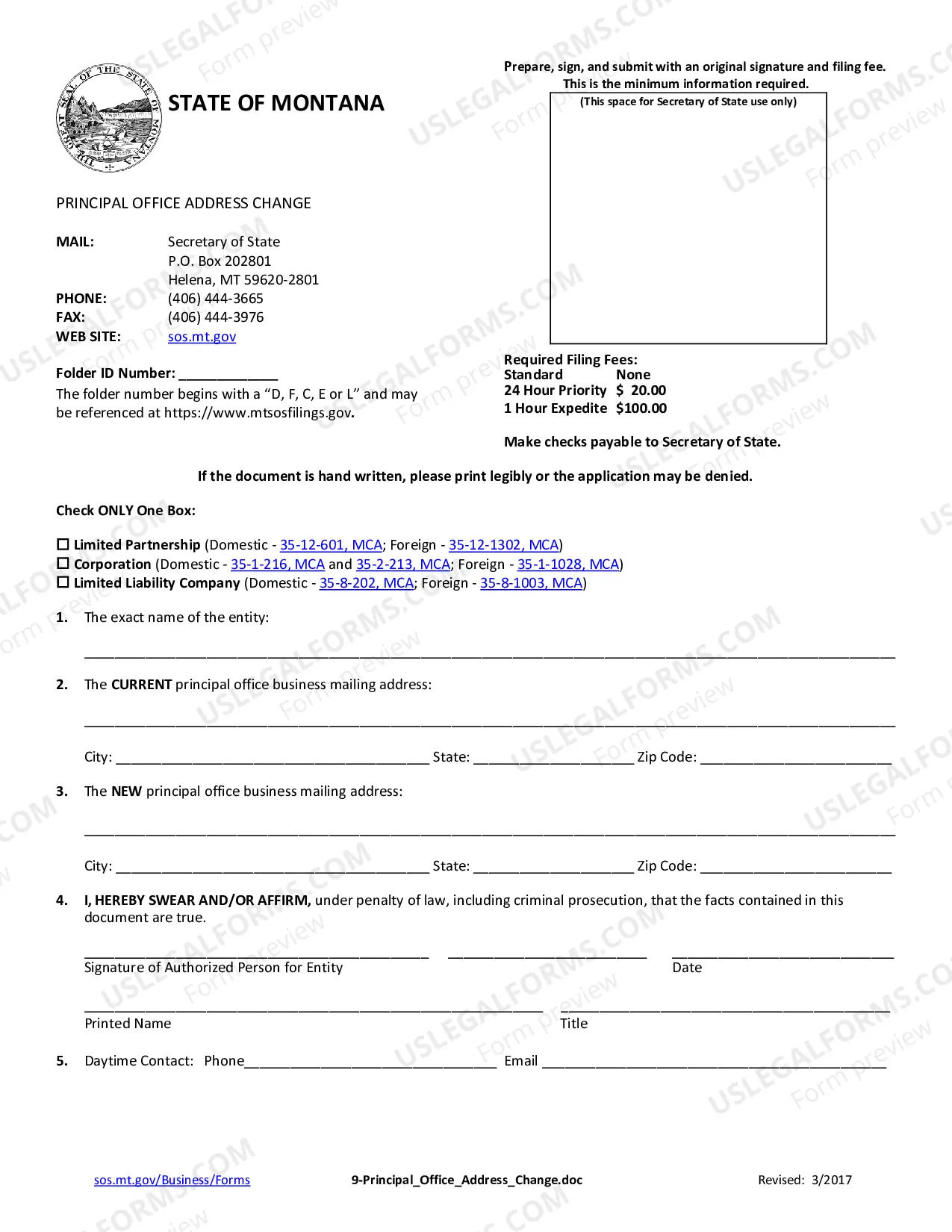 Preview Montana Change of Registered Agent