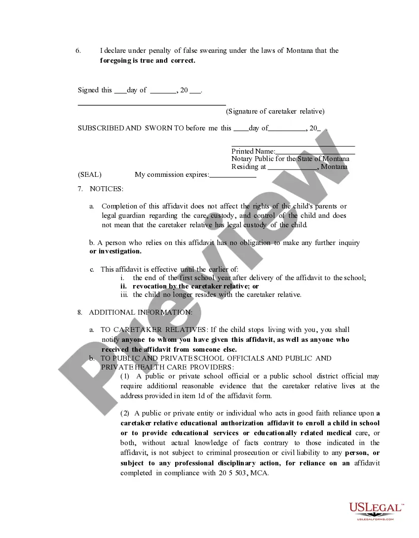 Get Caretaker Relative's Educational Authorization Affidavit Preview Caretaker Relative's Educational Authorization Affidavit