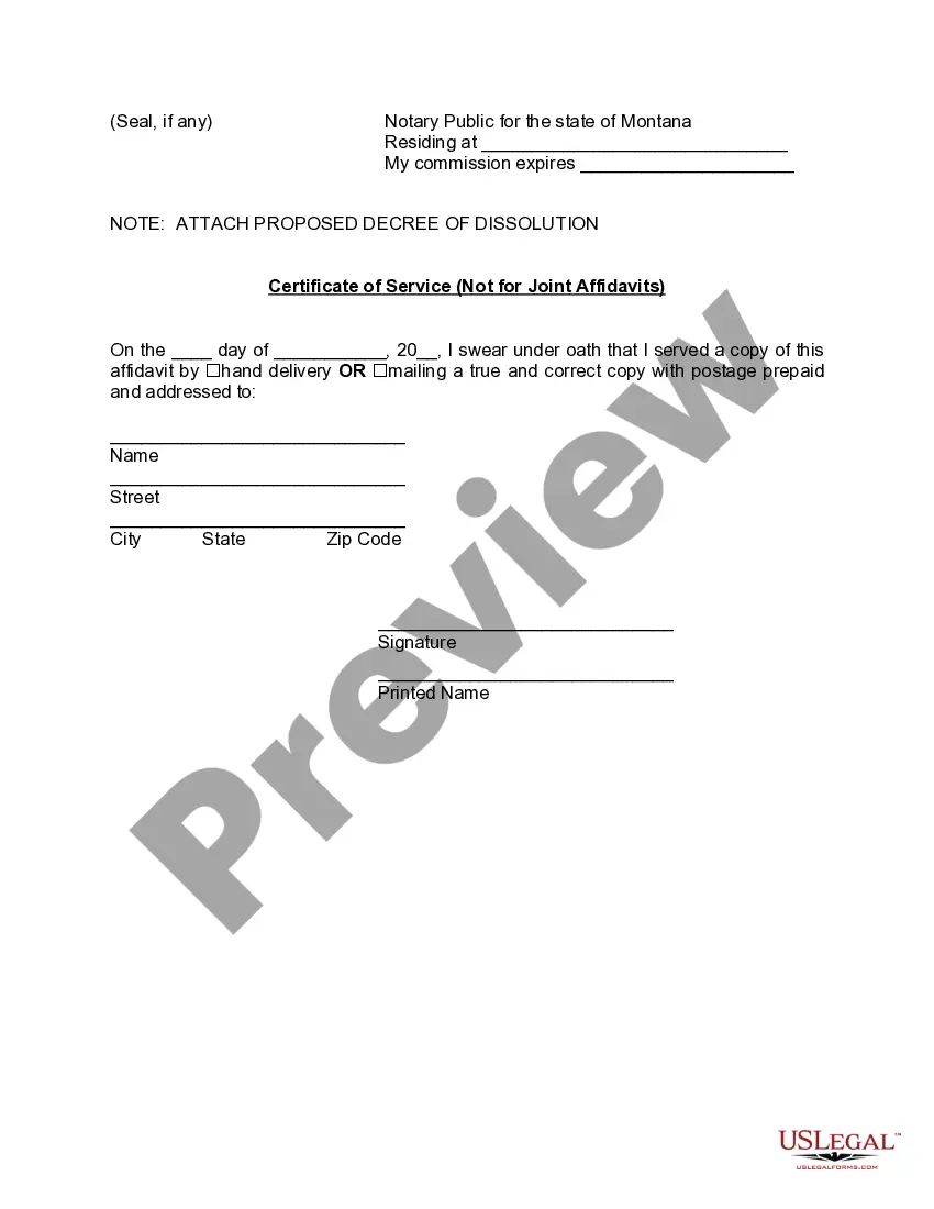 Preview Affidavit for Entry of Decree for Dissolution of Marriage Without Hearing