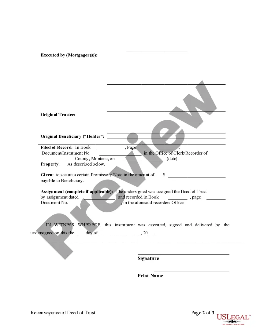 Preview Reconveyance - Satisfaction, Release or Cancellation of - Trust Indenture Deed of Trust by Individual Trustee