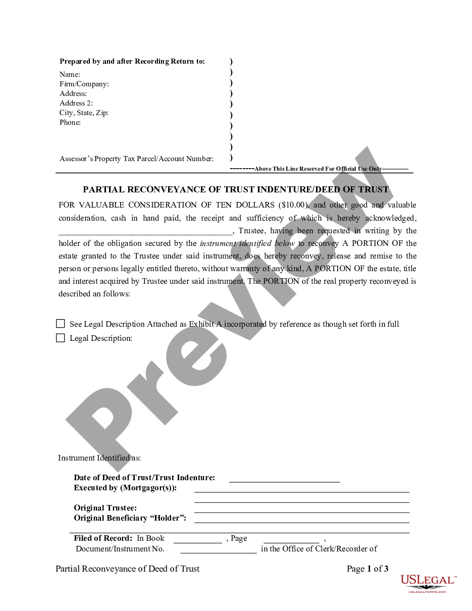 page 0 Partial Release of Property From Deed of Trust for Individual preview