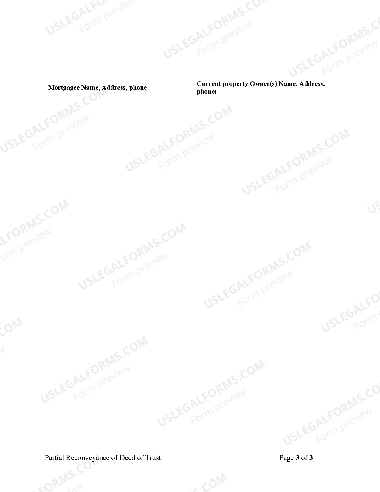 Preview Partial Release of Property From Deed of Trust for Individual