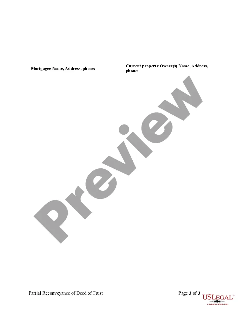 Preview Partial Release of Property From Deed of Trust for Corporation