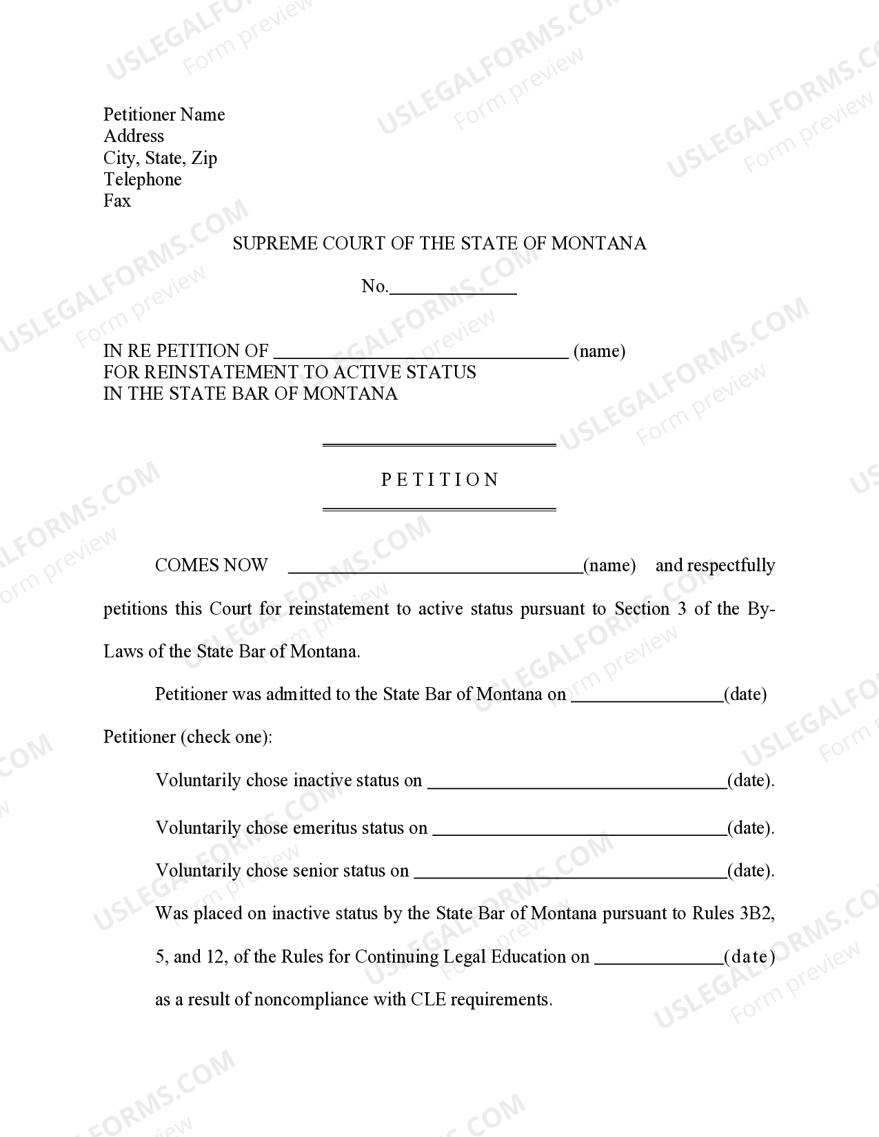 Petition for Reinstatement to Active Status in the State Bar of Montana