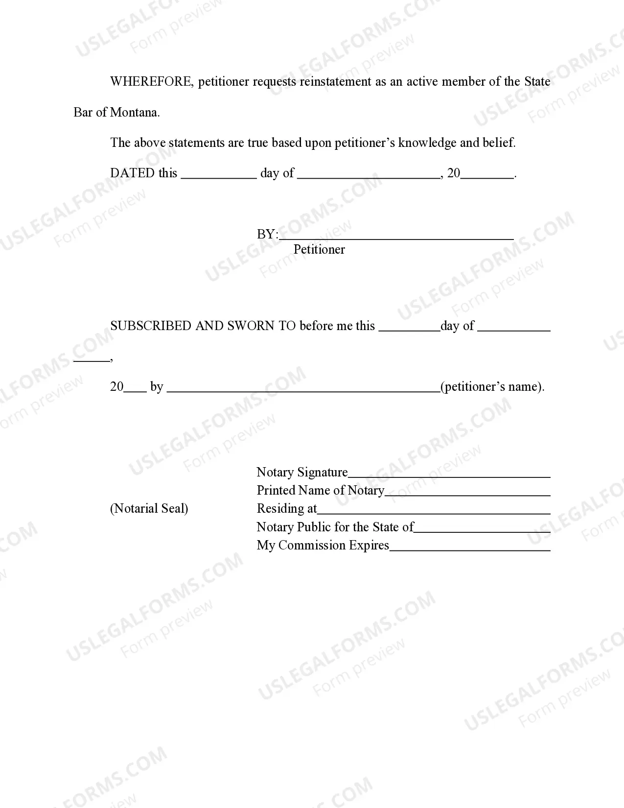 Preview Petition for Reinstatement to Active Status in the State Bar of Montana