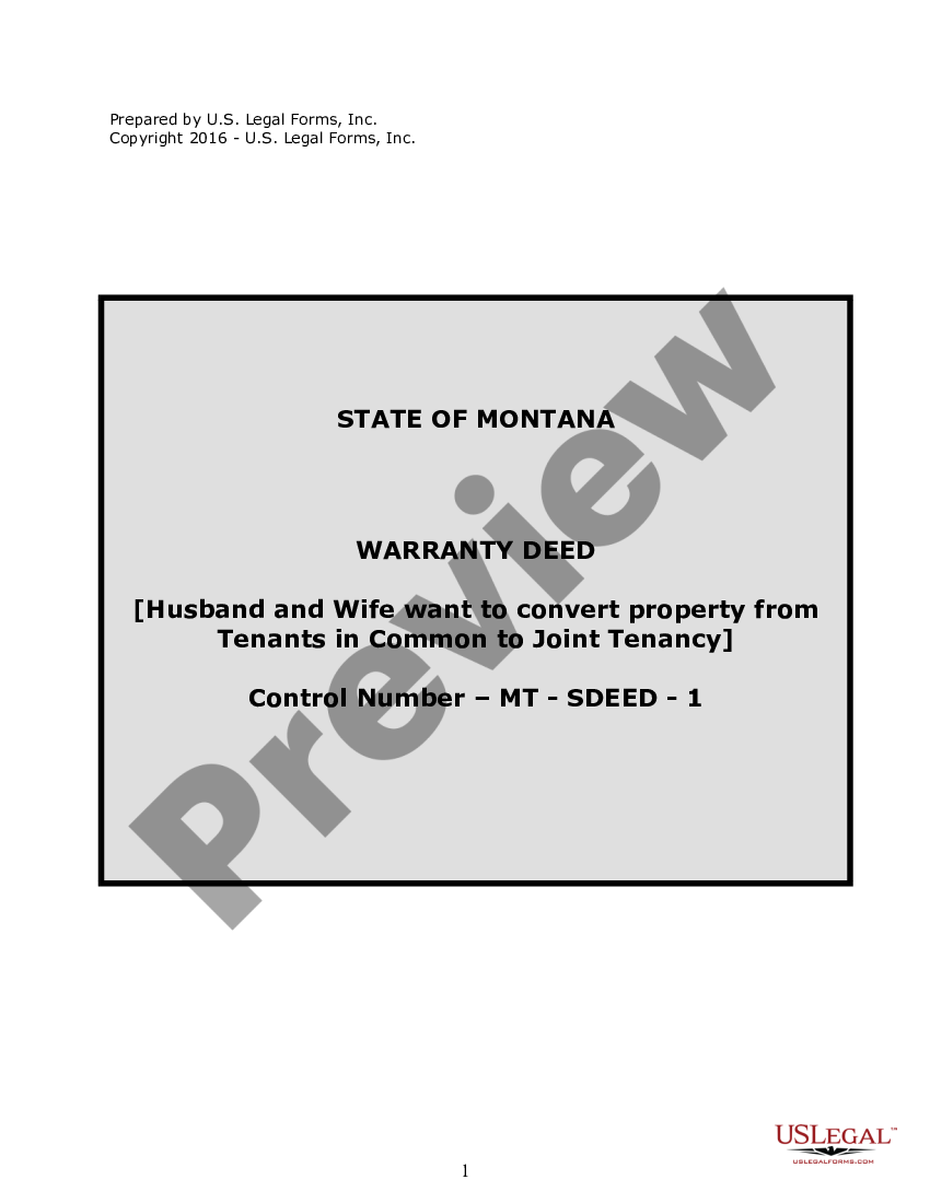 Montana Warranty Deed For Husband And Wife Converting Property From Tenants In Common To Joint 3250