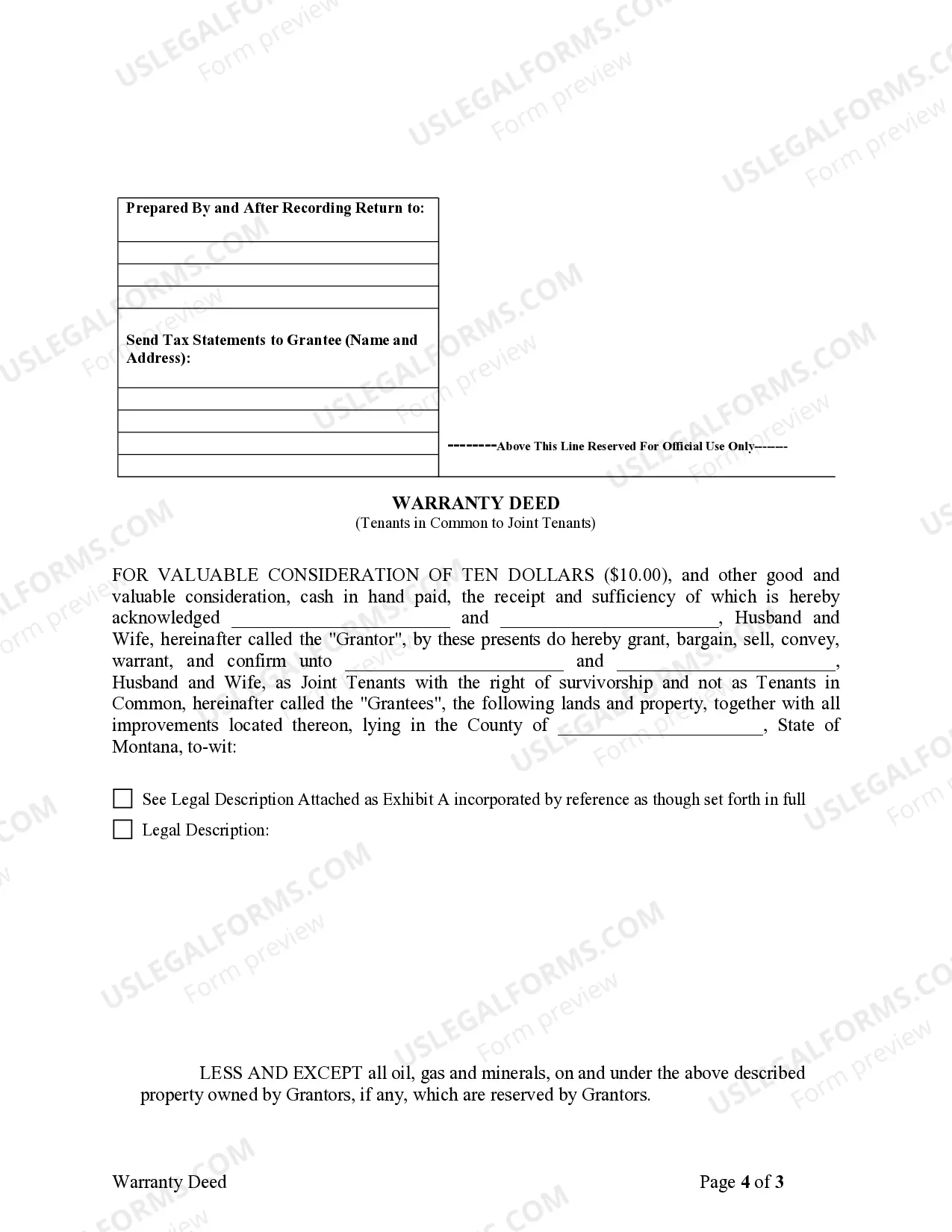 Preview Warranty Deed for Husband and Wife Converting Property from Tenants in Common to Joint Tenancy