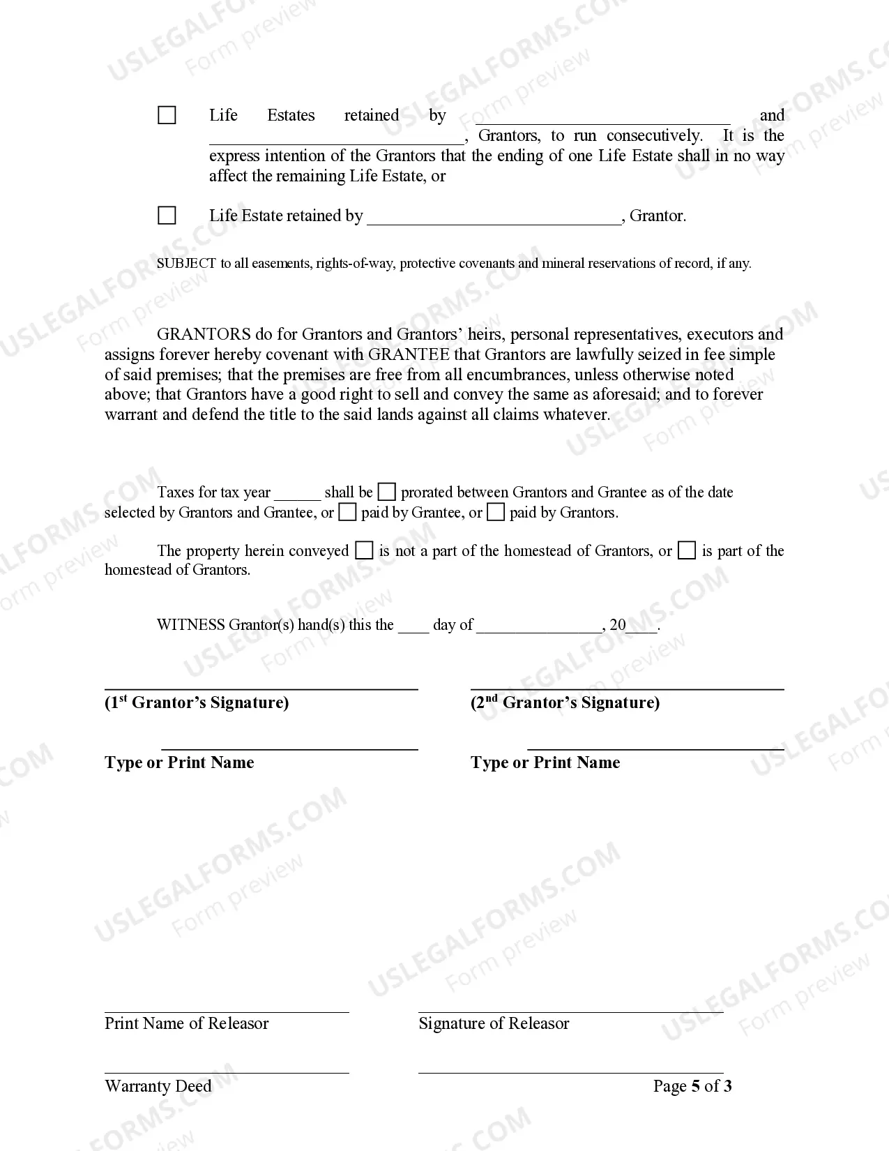 Preview Warranty Deed for Parents to Child with Reservation of Life Estate