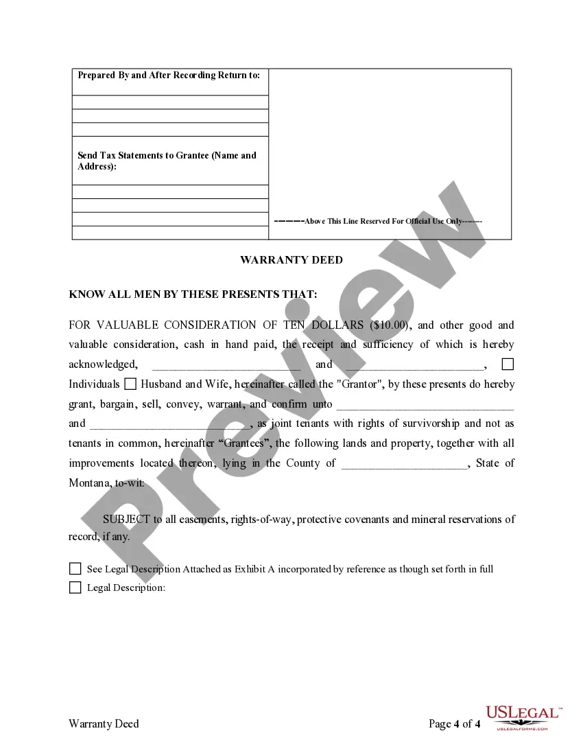 Preview Warranty Deed for Separate or Joint Property to Joint Tenancy