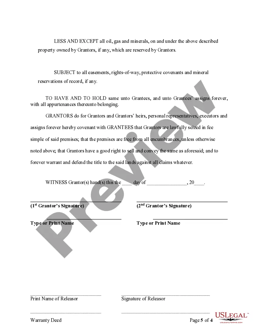 Preview Warranty Deed for Separate or Joint Property to Joint Tenancy
