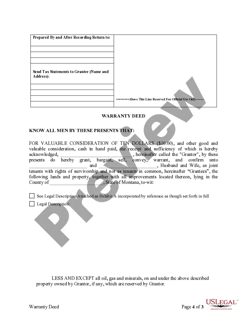 Preview Warranty Deed to Separate Property of One Spouse to Both Spouses as Joint Tenants