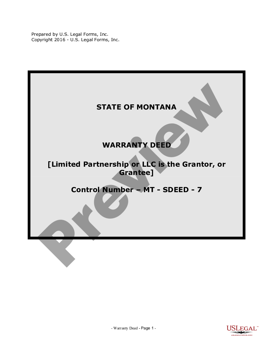 Montana Warranty Deed From Limited Partnership Or Llc Is The Grantor Montana Warranty Deed 4400
