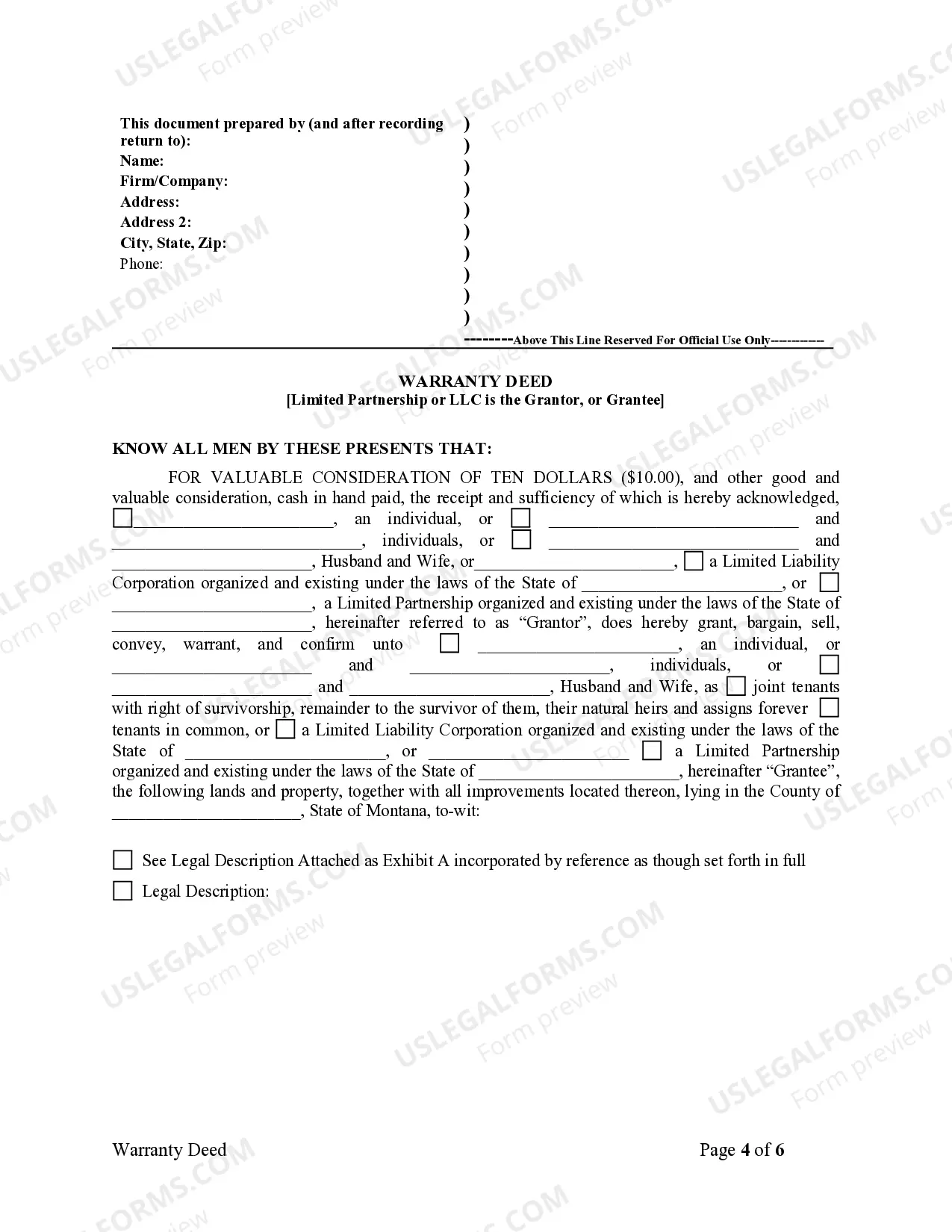 Preview Warranty Deed from Limited Partnership or LLC is the Grantor, or Grantee