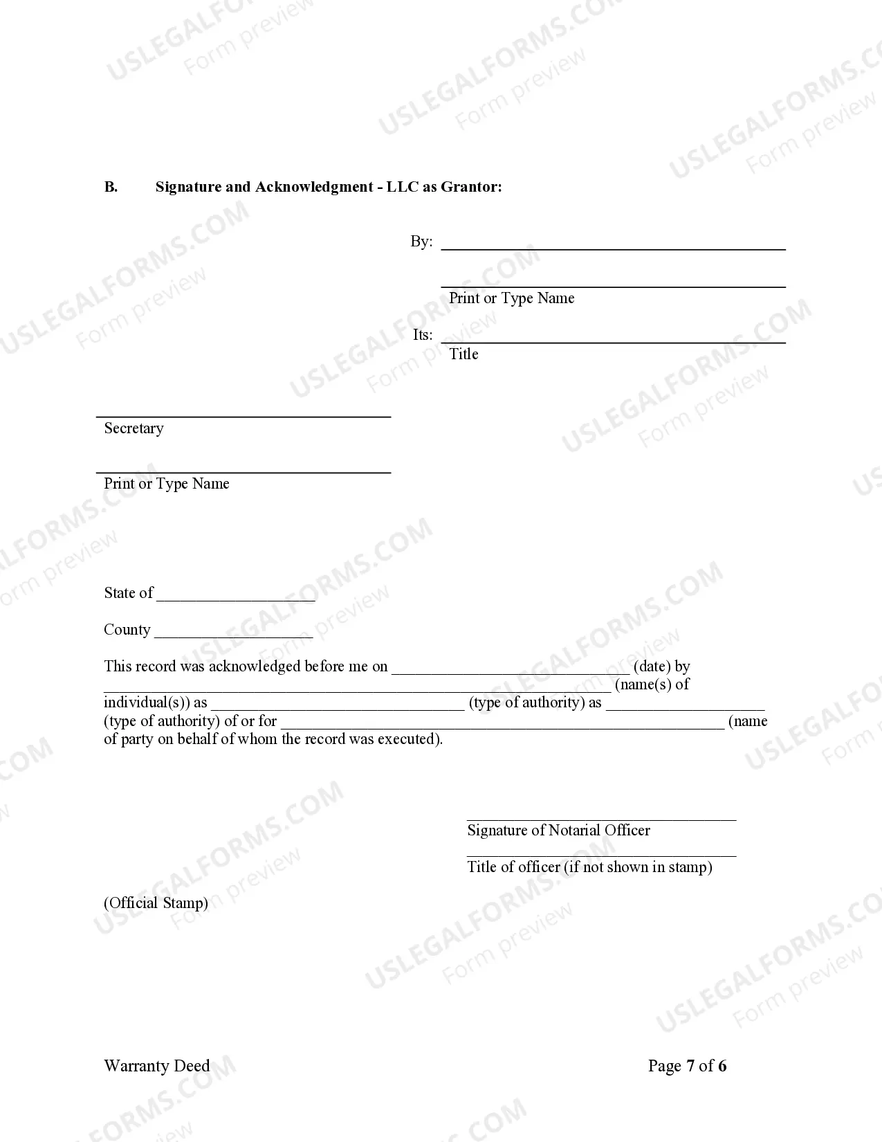 Preview Warranty Deed from Limited Partnership or LLC is the Grantor, or Grantee