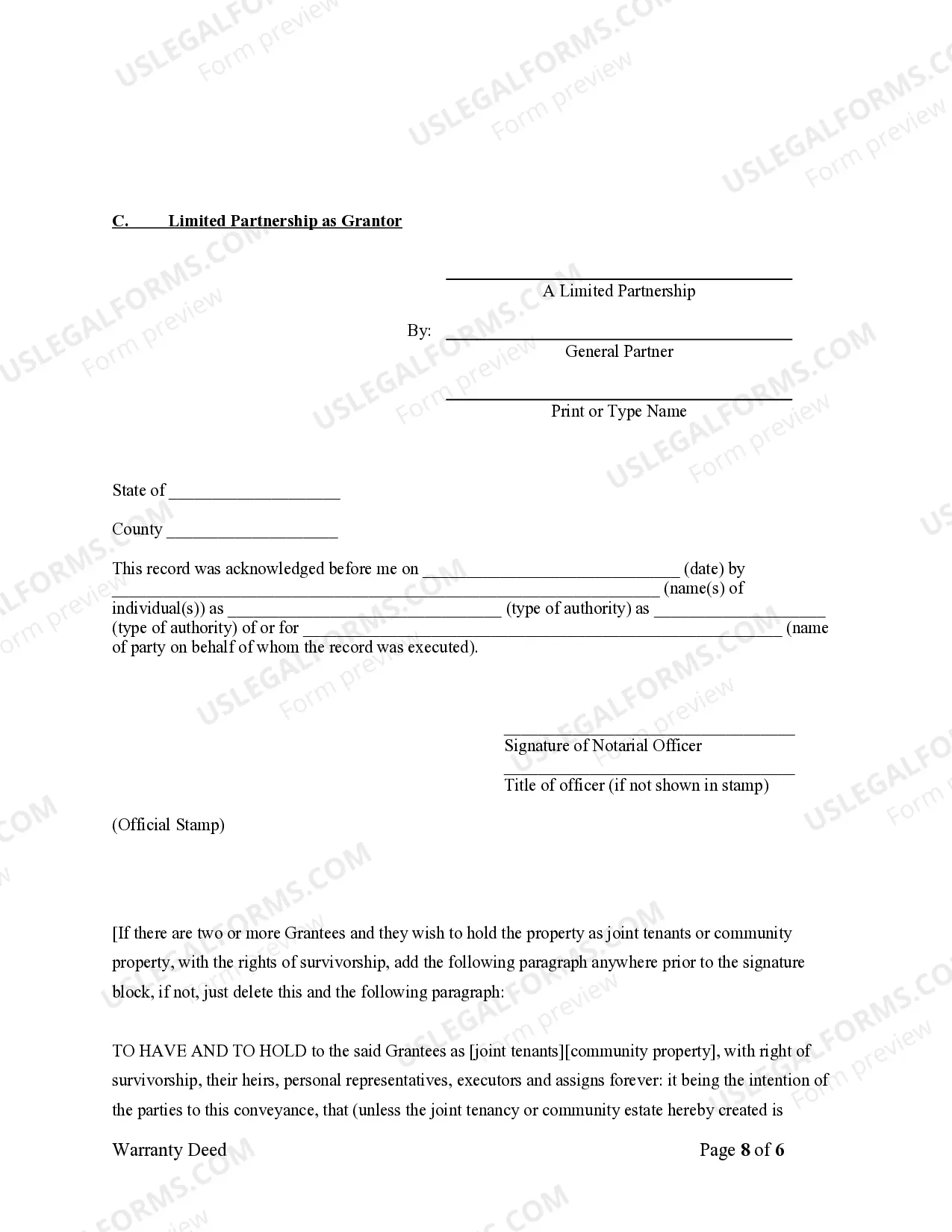 Preview Warranty Deed from Limited Partnership or LLC is the Grantor, or Grantee