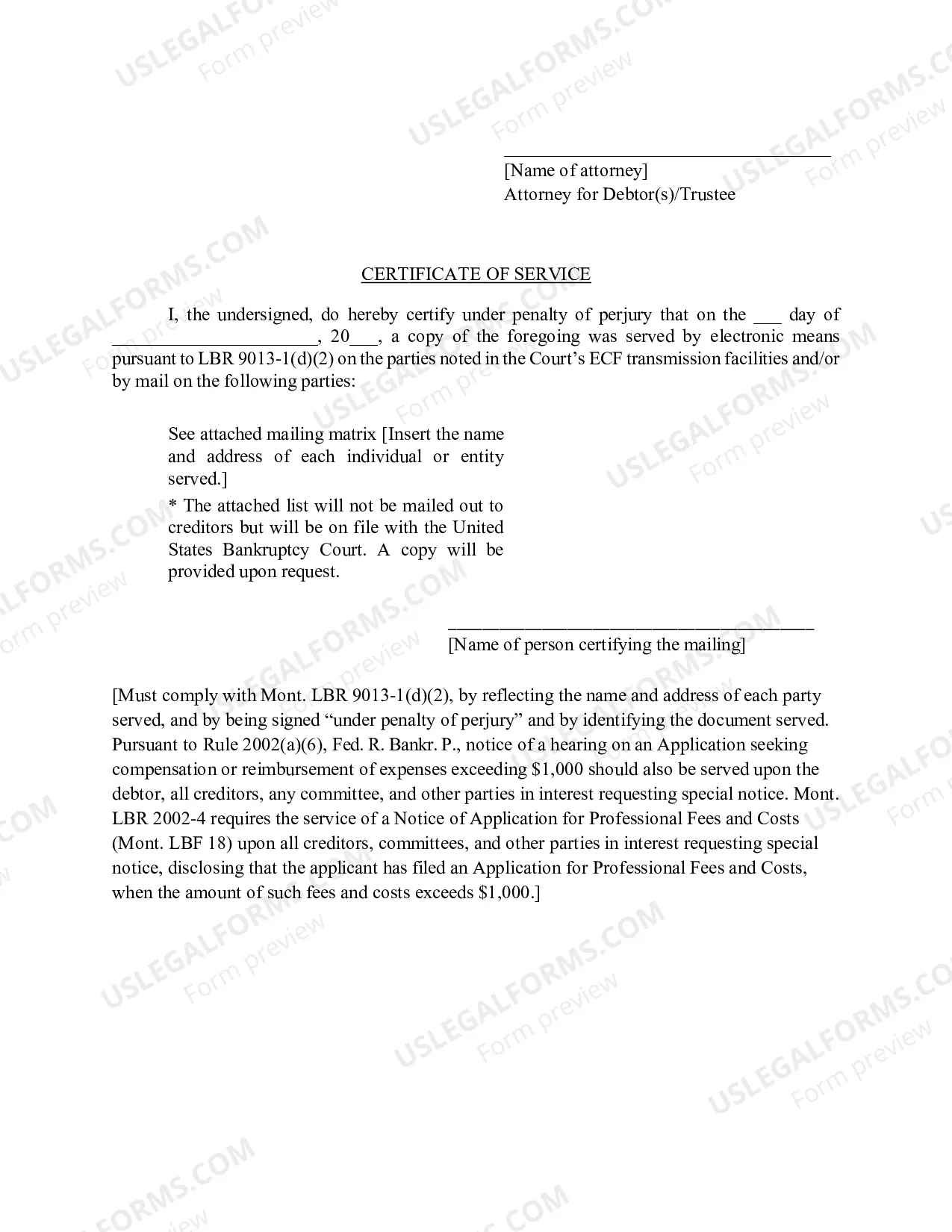 Preview Mont. LBF 17. APPLICATION FOR PROFESSIONAL FEES AND COSTS [MONT. LBR 2016-1(a)]