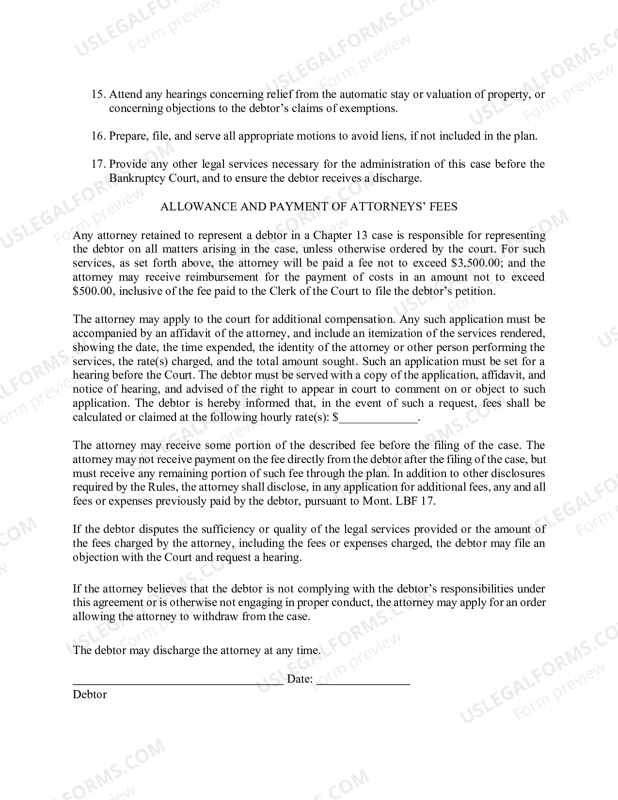 Preview Mont. LBF 3-A. ATTORNEY RETENTION AGREEMENT (CHAPTER 13) [MONT. LBR 2014-2(b) AND 2016-1(b)]