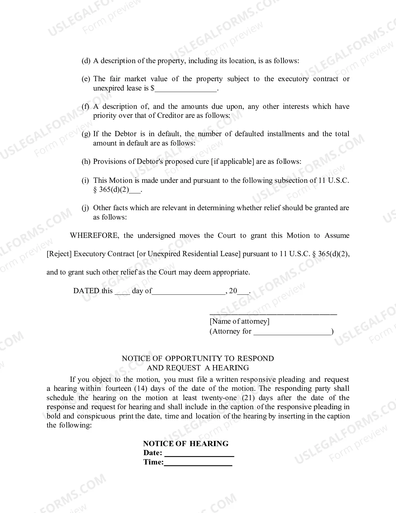 Preview Mont. LBF 25. MOTION TO ASSUME [REJECT] EXECUTORY CONTRACT [OR UNEXPIRED LEASE]; AND NOTICE [MONT. LBR 6006-1(a)]