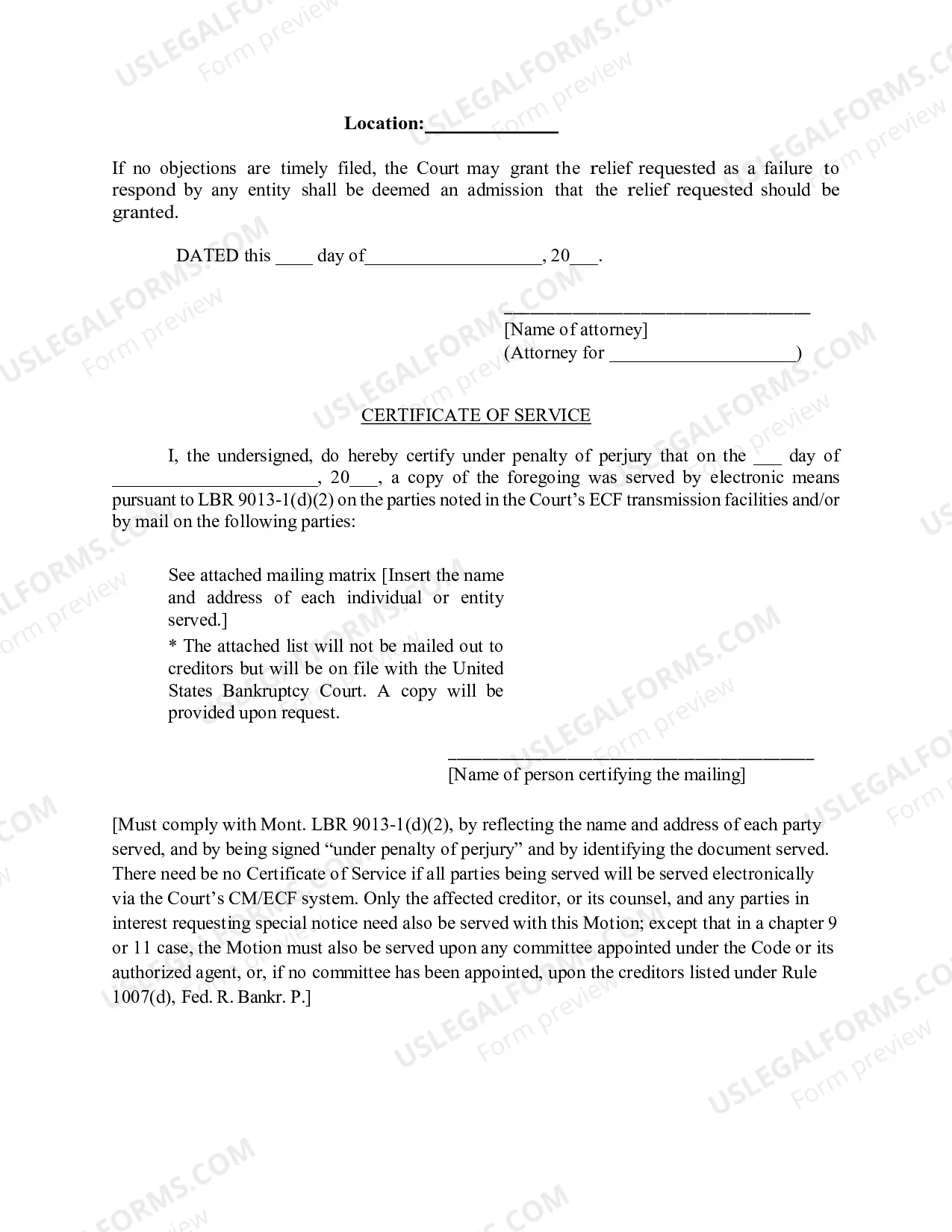 Preview Mont. LBF 25. MOTION TO ASSUME [REJECT] EXECUTORY CONTRACT [OR UNEXPIRED LEASE]; AND NOTICE [MONT. LBR 6006-1(a)]