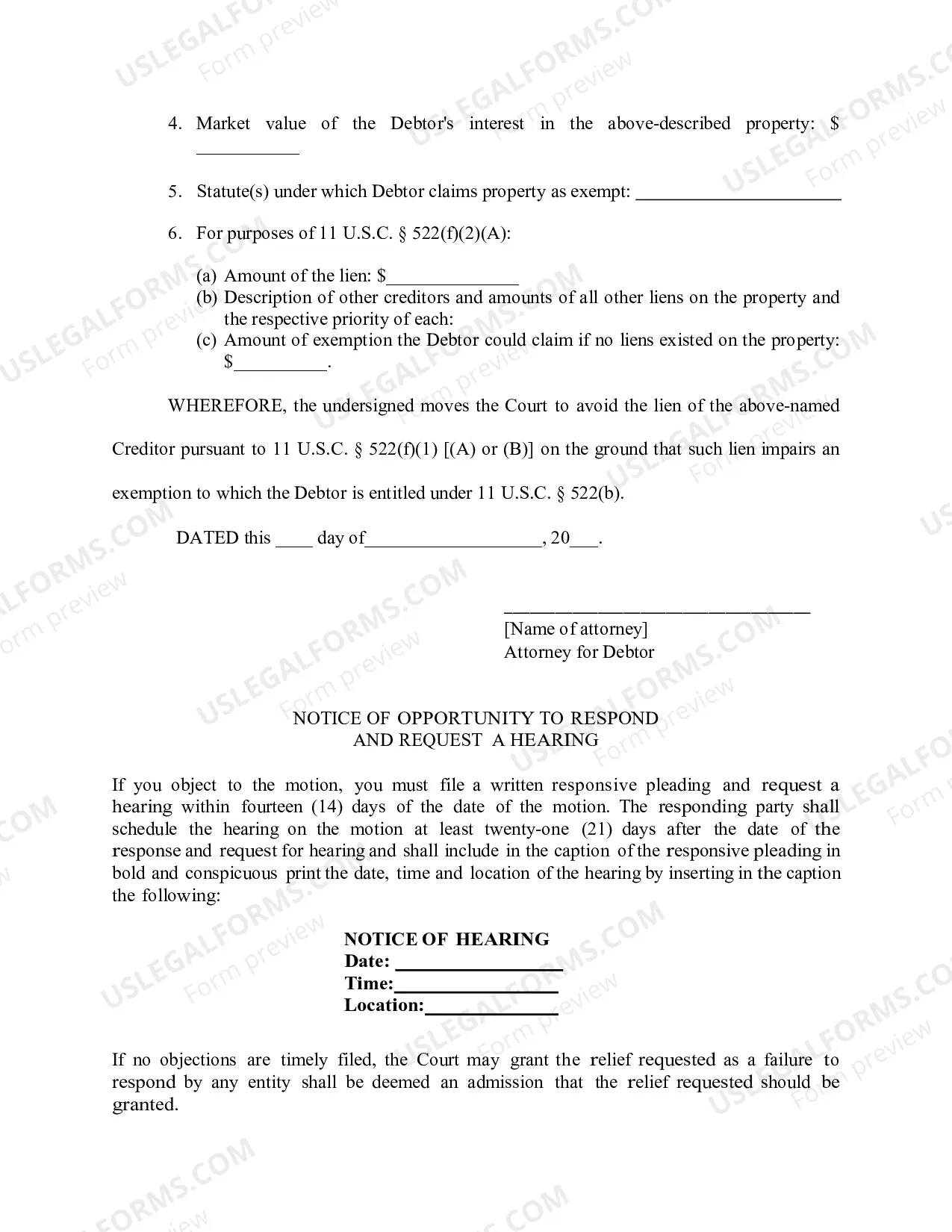 Preview Mont. LBF 24. MOTION TO AVOID LIEN UNDER 11 U.S.C. Sec. 522(f); AND NOTICE [MONT. LBR 4003-4]
