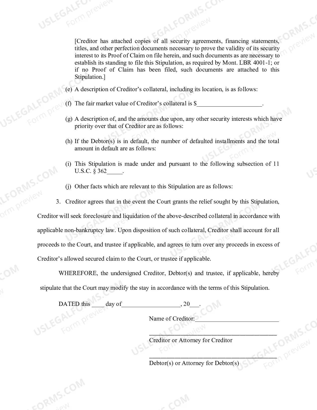 Preview Mont. LBF 8-B. STIPULATION TO MODIFY STAY [MONT. LBR 4001-1(d)]