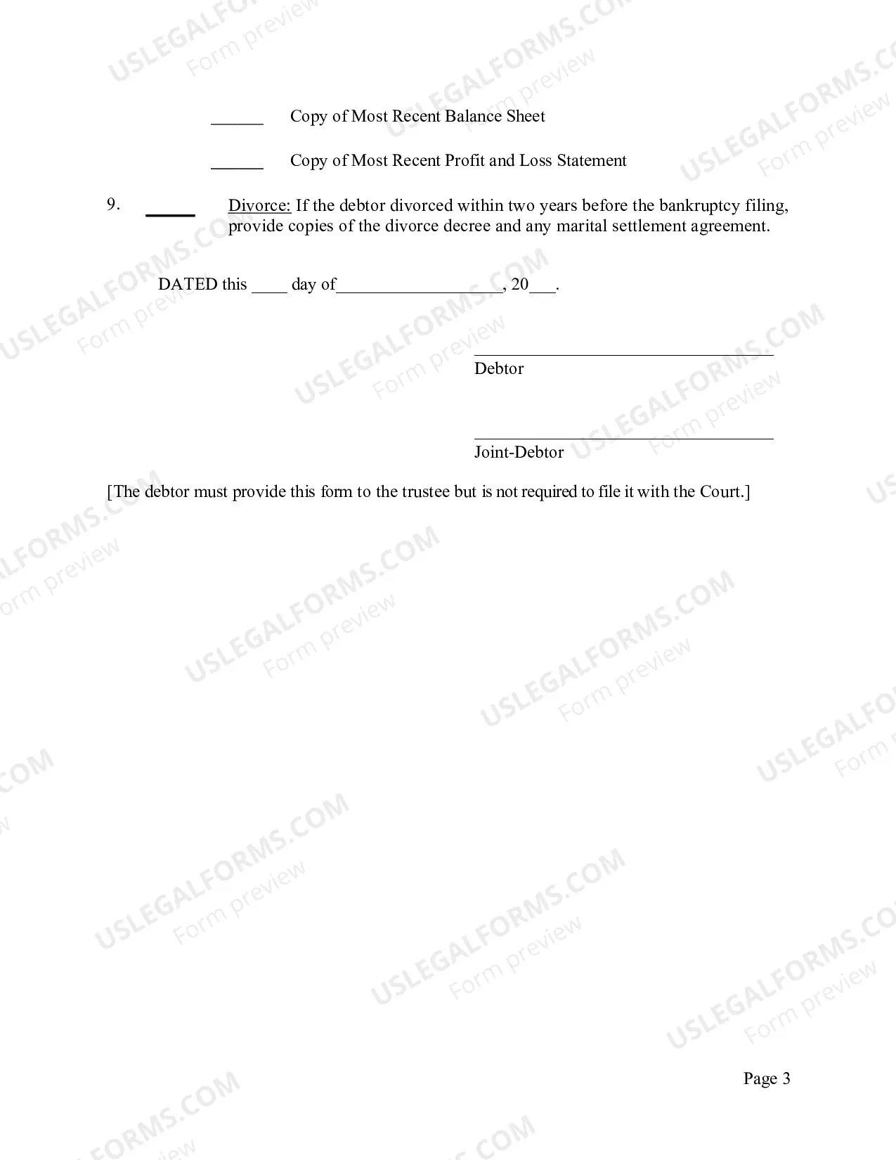 Preview Mont. LBF 33. MATERIALS REQUIRED TO BE DELIVERED TO TRUSTEES PRIOR TO Sec. 341(a) MEETINGS of CREDITORS [MONT. LBRS 2003-3 AND 4003-2]