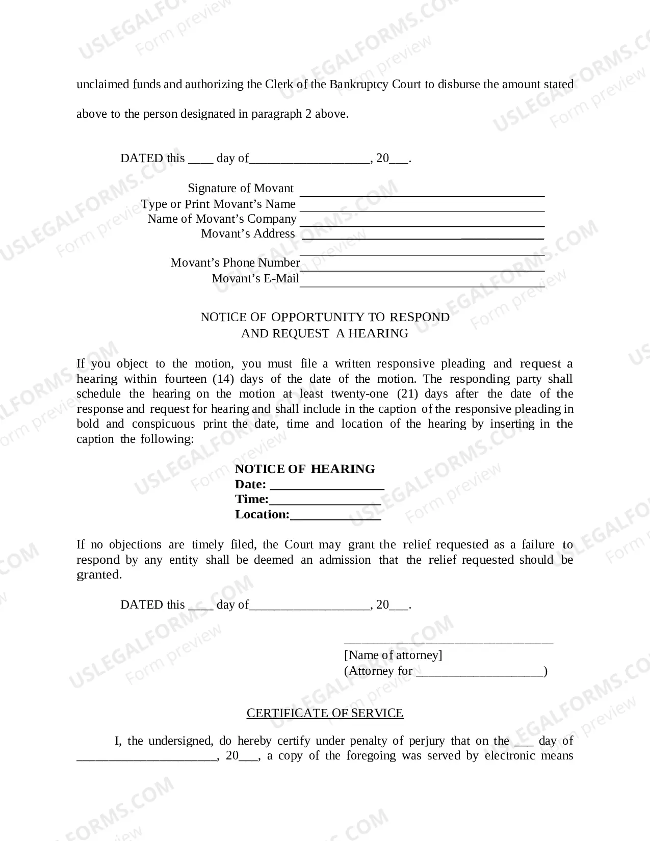 Preview Mont. LBF 40. MOTION FOR WITHDRAWAL of UNCLAIMED FUNDS; AND NOTICE [FED. R. BANKR. P. 3011]