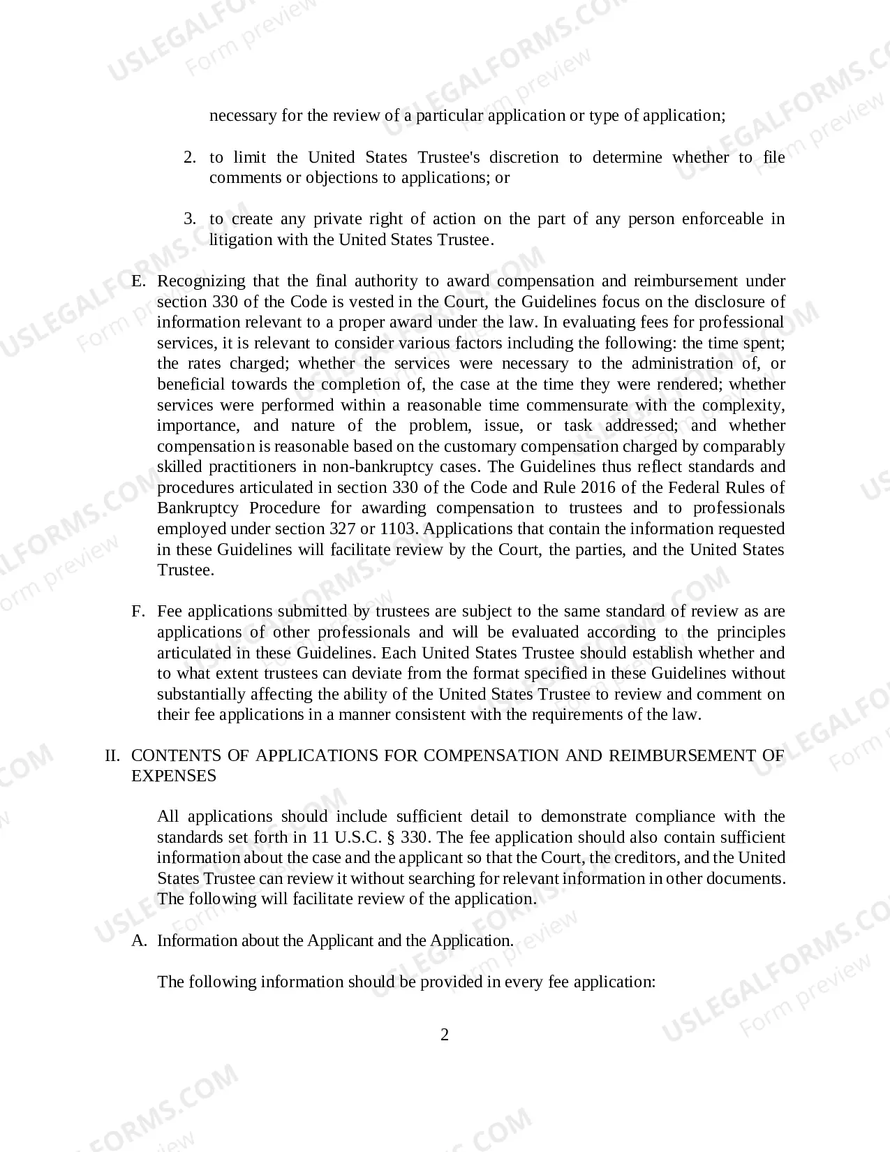 Preview UNITED STATES TRUSTEE GUIDELINES FOR REVIEWING APPLICATIONS FOR COMPENSATION AND REIMBURSEMENT of EXPENSES FILED UNDER 11 U.S.C. Sec. 330